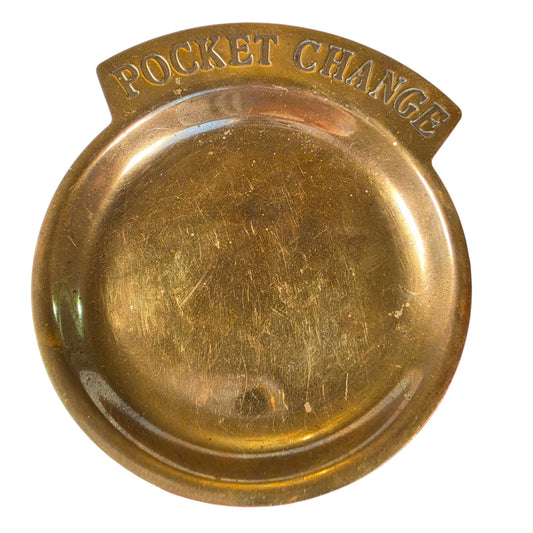 Vintage Brass "Pocket Change" Catch-All Coin Dish with Red Felt Lining