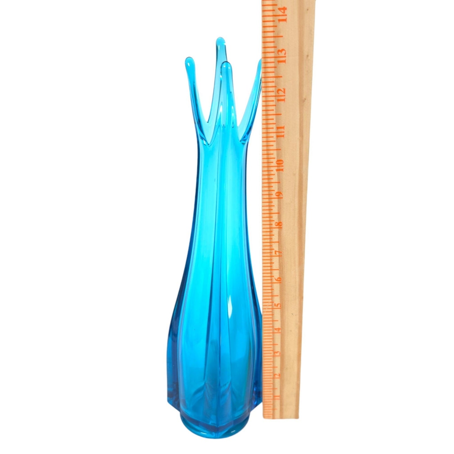 LE Smith Blue Swung Vase 4 Finger Mid Century Modern Vintage Simplicity 13.5"