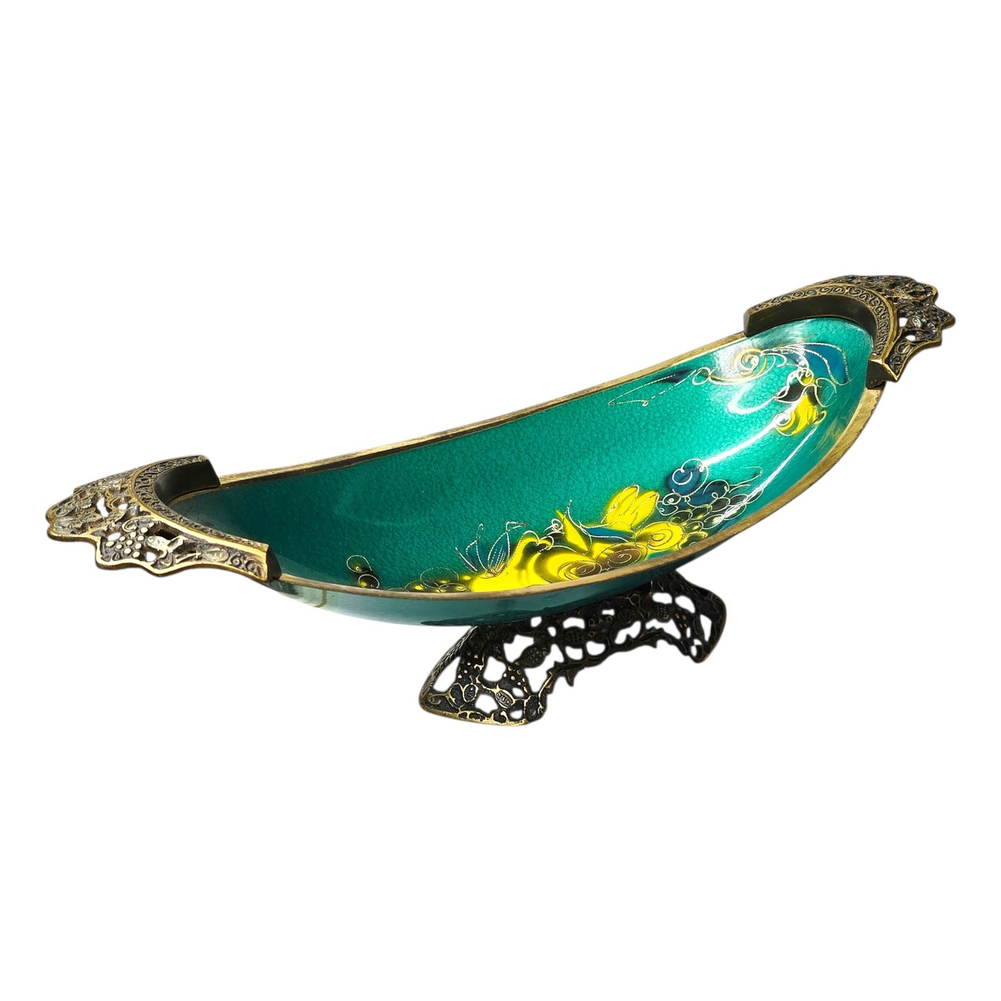 Vintage Israel Enameled Brass Tray Ornate MCM Mid Century Judaica17"