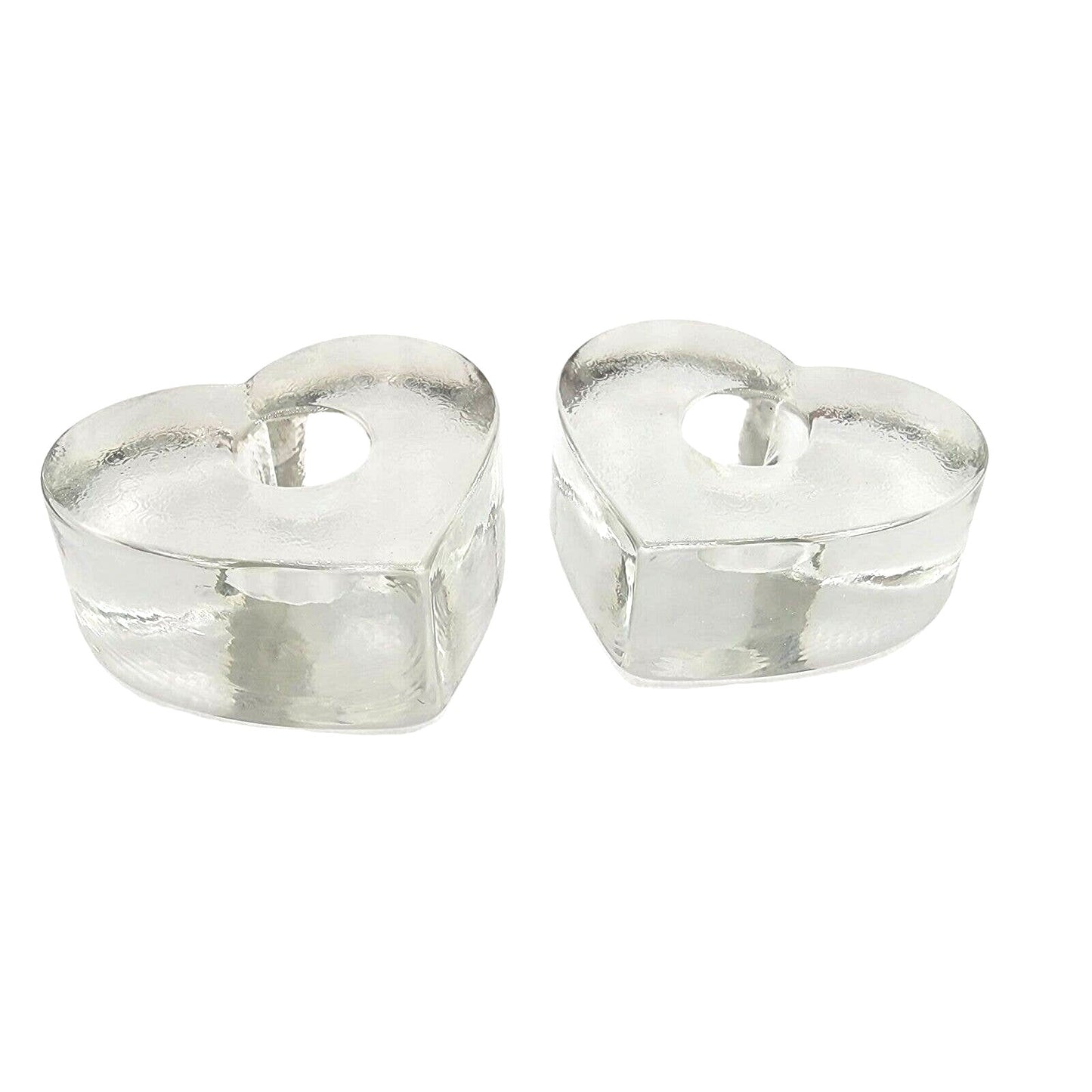 Thick Glass Heart-Shaped Candle Holders Set of 2 Glass Heart Candle Holders