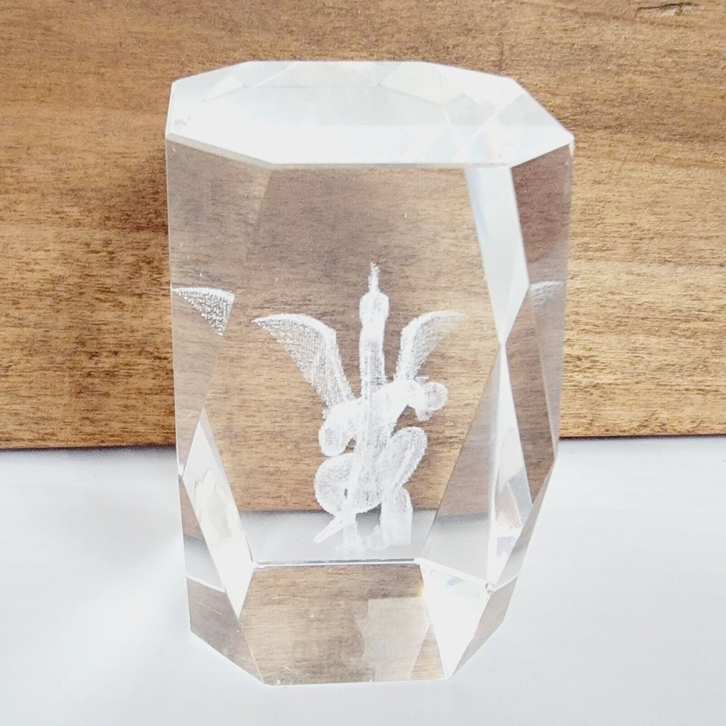 3D Laser Etched Dragon Glass Cube Paperweight See All Photos 3” Tall, AS IS