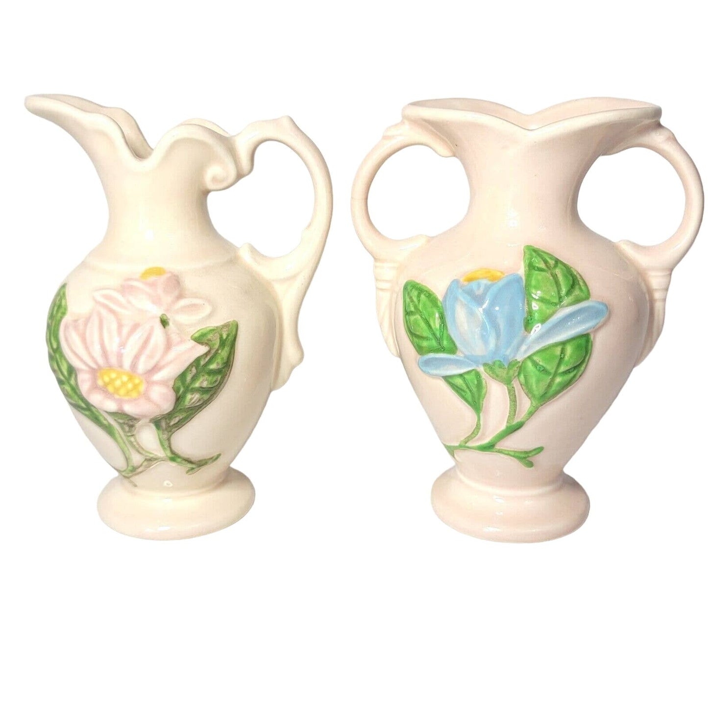 Vintage Hull Magnolia Vases 5.5" Pink and Blue Magnolias by Hull Art USA