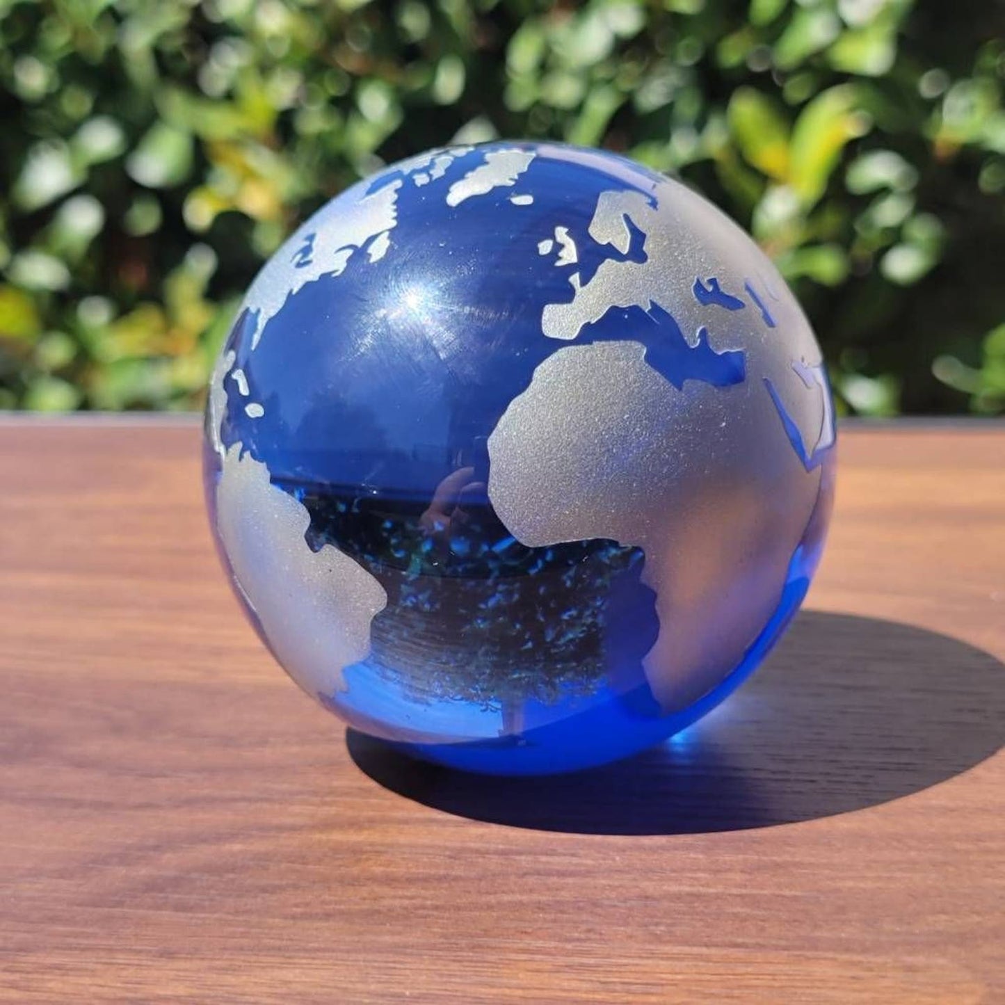 Paperweight Blue Earth World Globe Glass Ball Travel Aesthetic Cobalt 3"