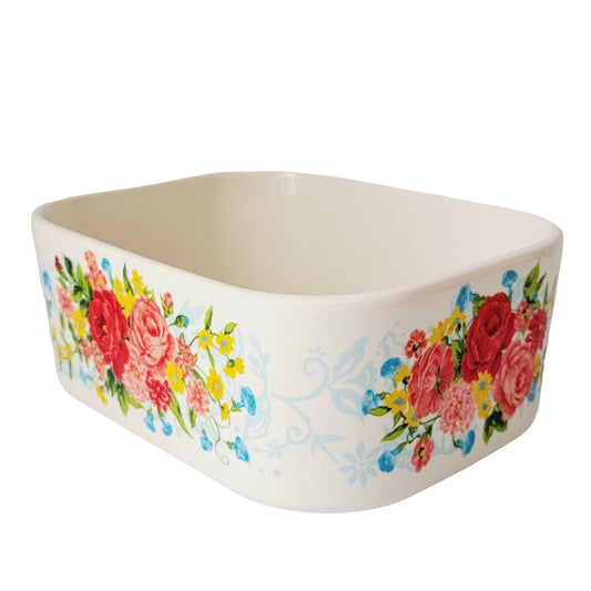 Pioneer Woman Sweet Rose Stoneware Serving Dish 8.5" Floral Red Trim Rectangular