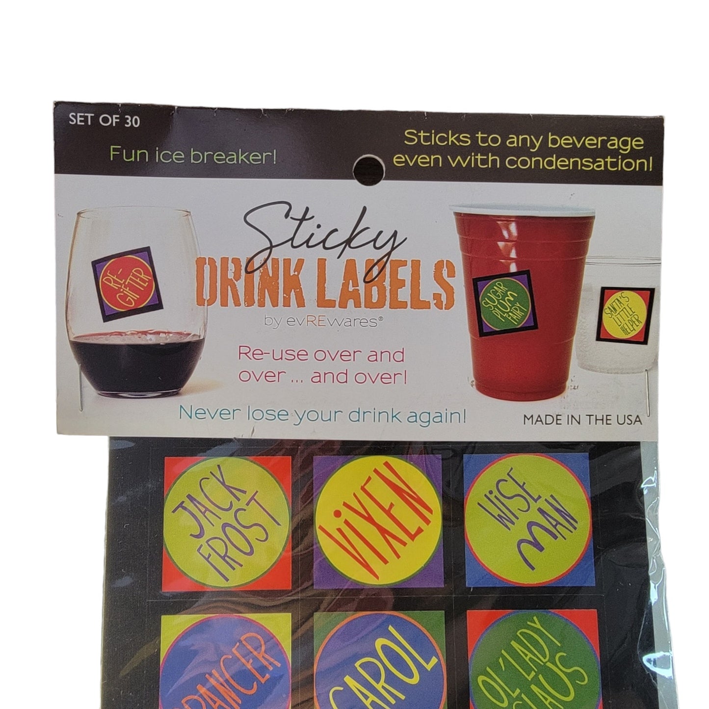 30 Reusable Holiday Drink Labels Sticky Drink Labels Reusable Holiday Barware