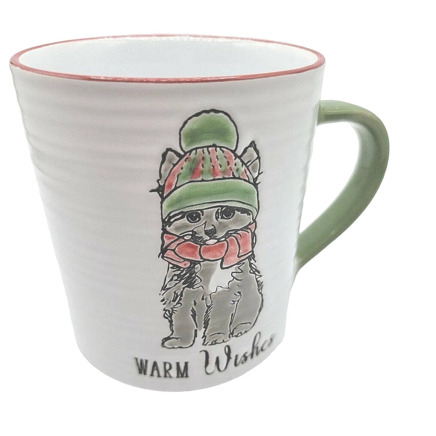 Christmas Cat Mug, Madison Studio Mug Warm Wishes Winter Cat 16 Oz Christmas Mug