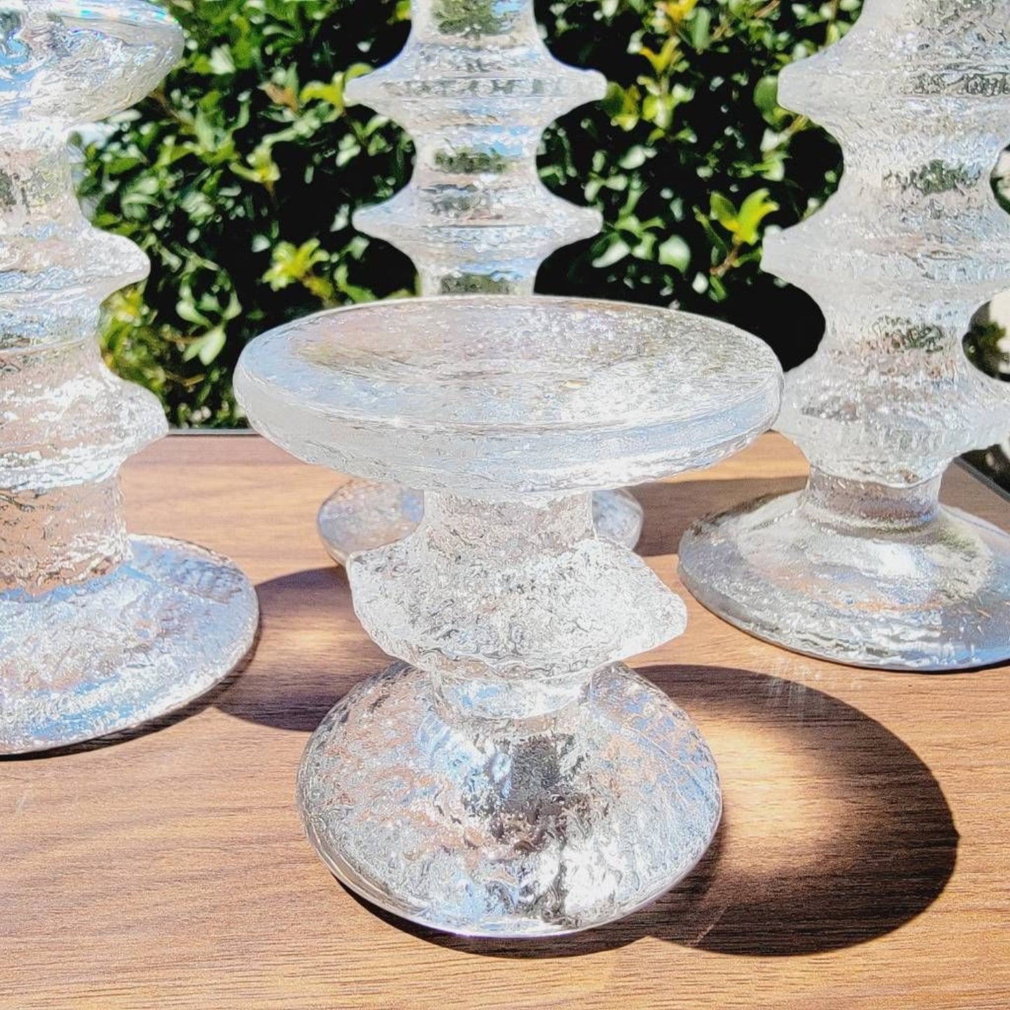 Iittala By Timo Sarpaneva Set Of 4 Candlestick Holders Ringed Pebble Art Glass Tiny Flaw