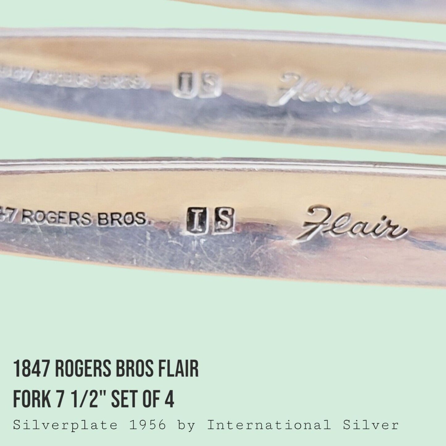Vintage 1847 Rogers Bros FLAIR Silverplate Dinner Forks 7 1/2" MCM SET of 4
