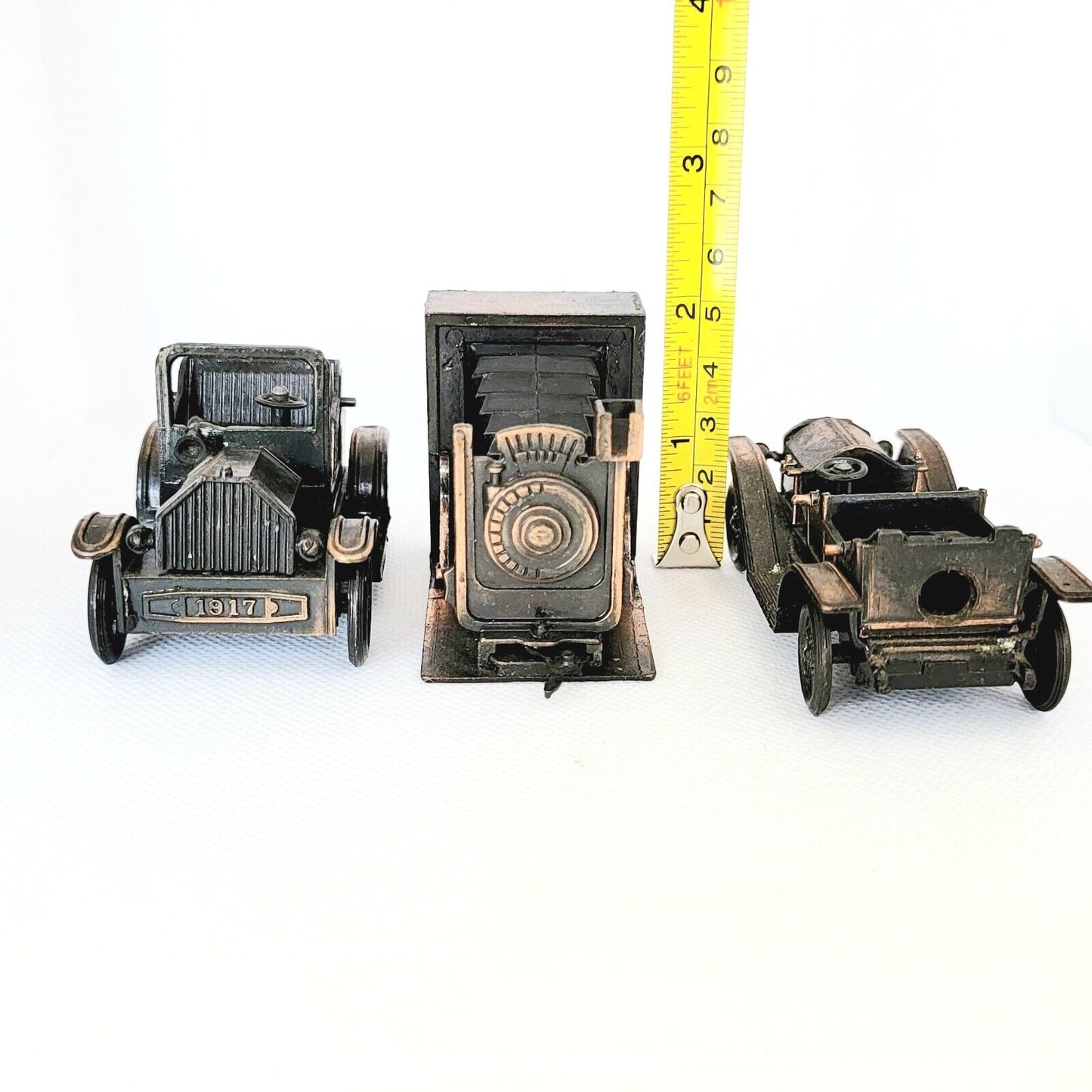 Antique Finished Die-Cast Miniature Pencil Sharpeners, Model T, Camera, Lot of 3