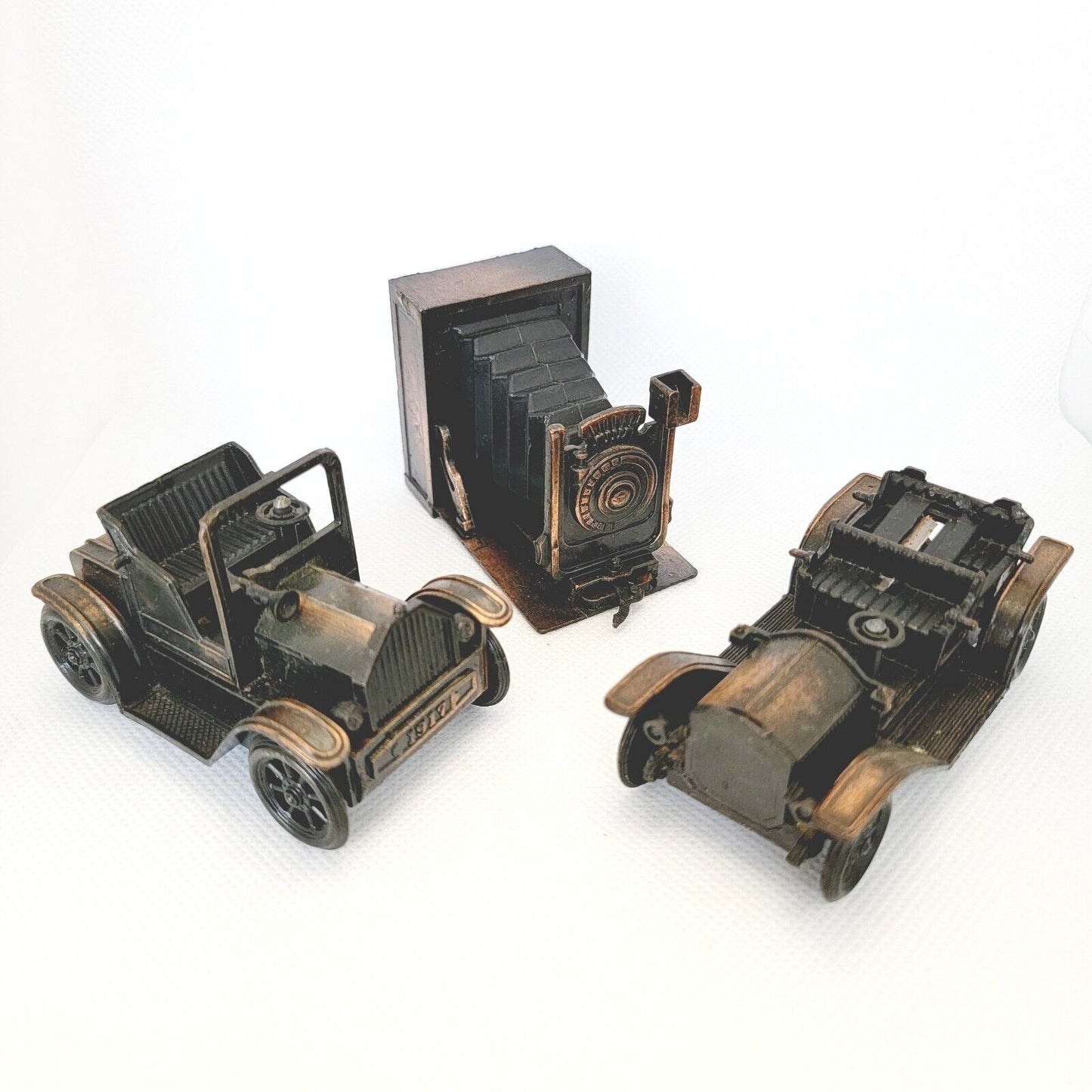 Antique Finished Die-Cast Miniature Pencil Sharpeners, Model T, Camera, Lot of 3