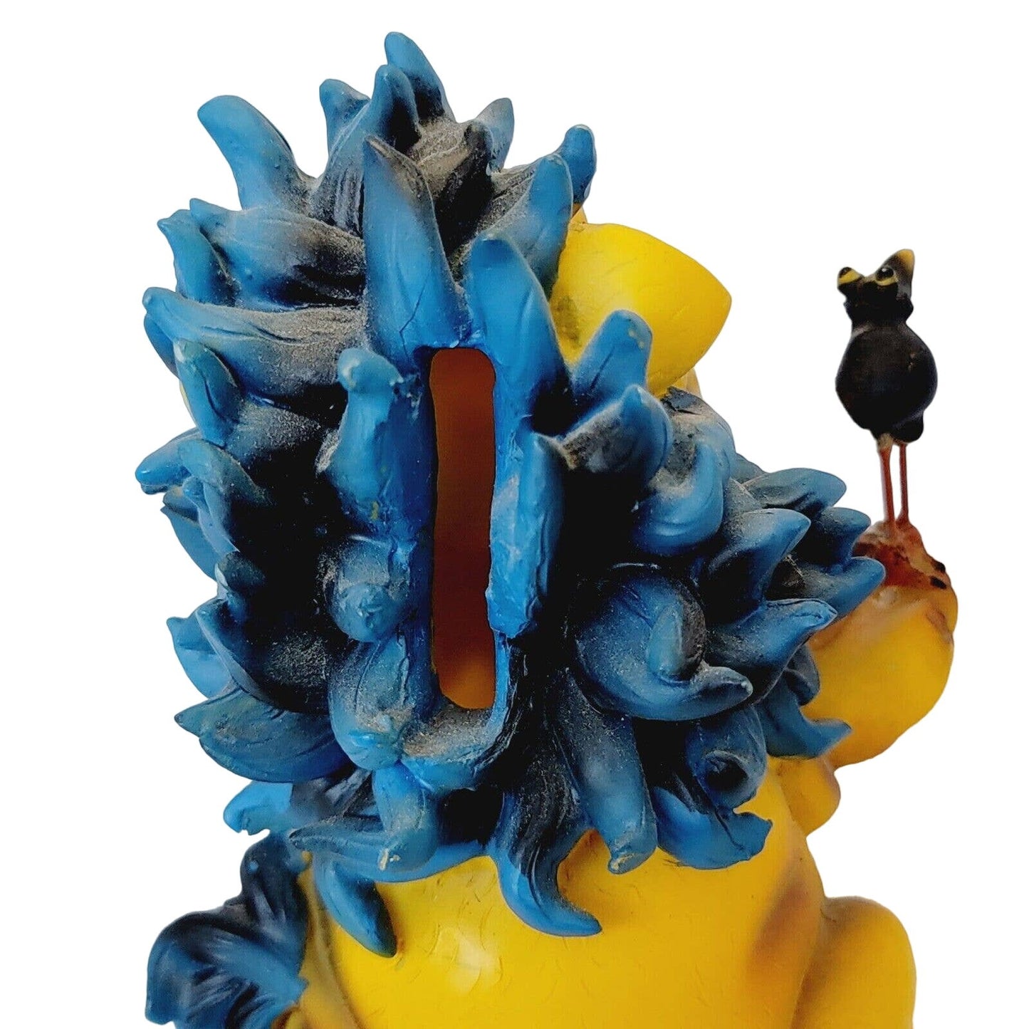 Vintage Lion and Crow Piggy Bank Blue Mane Retro Animal Figurine Coin Bank