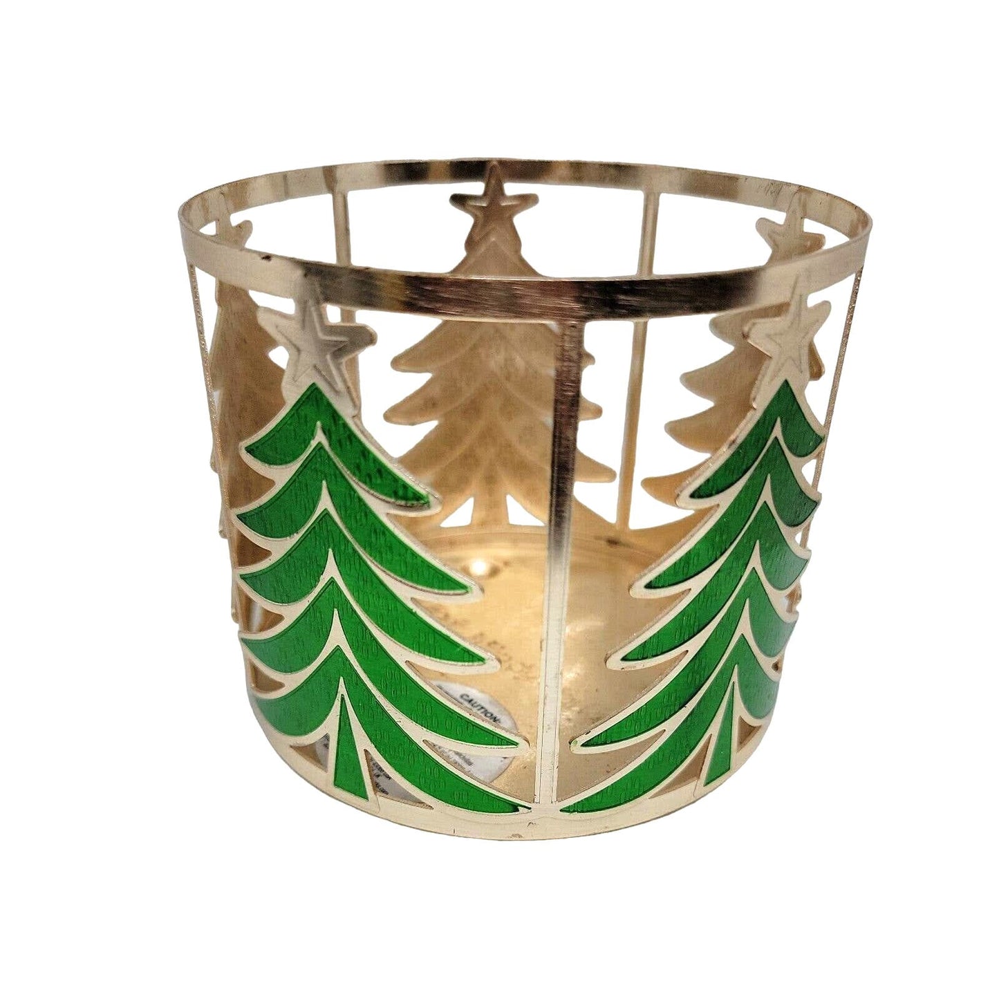 Bath & Body Works 3-wick Gold Green Christmas Trees Candle Holder Sleeve 14.5 oz