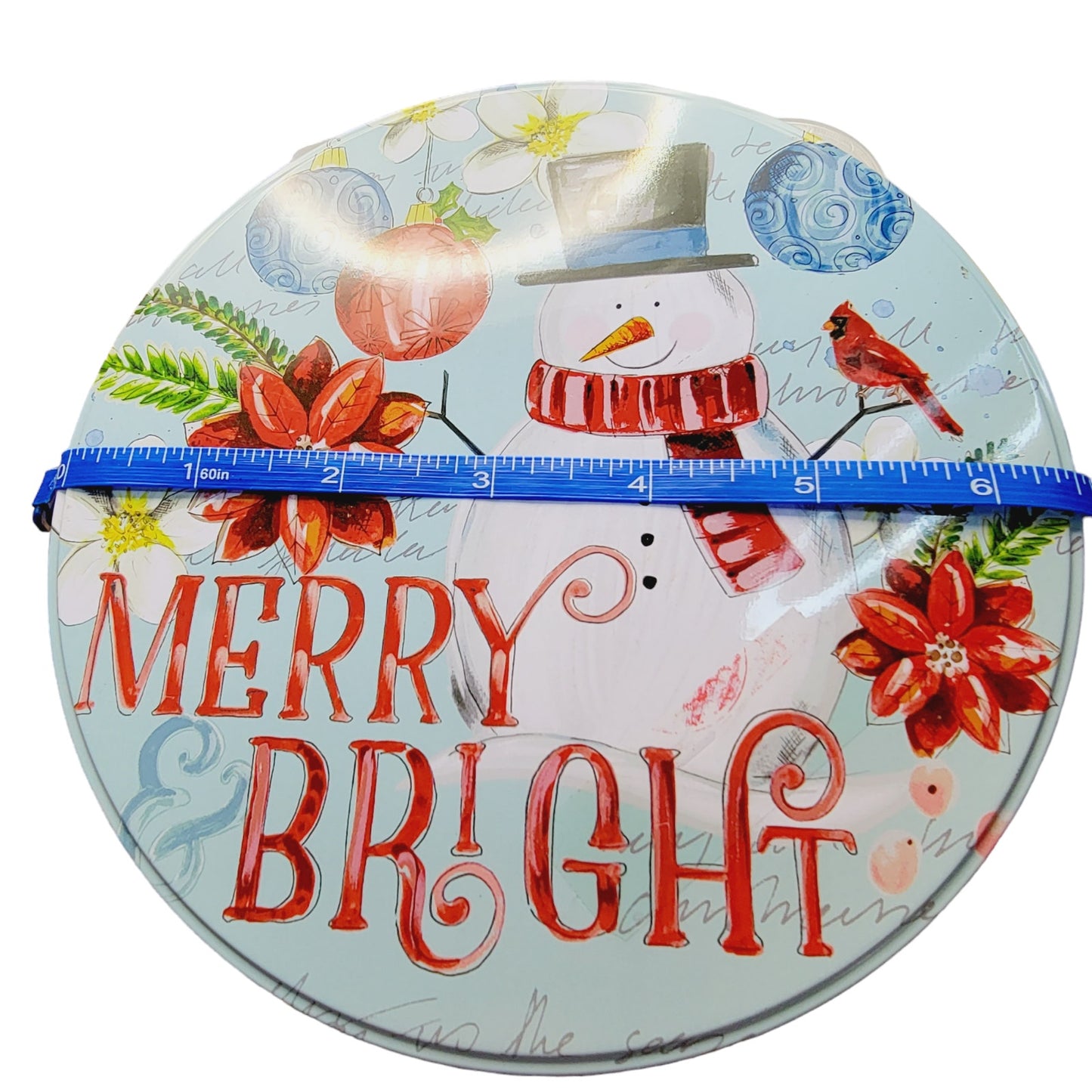 Holidays Merry Bright Christmas Collector's Snowman Round Tin Christmas Tin