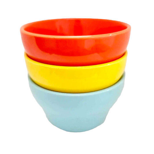 Sweese 8oz Dessert Bowls Porcelain Bouillon Cups Set Ramekins Orange Yellow Blue