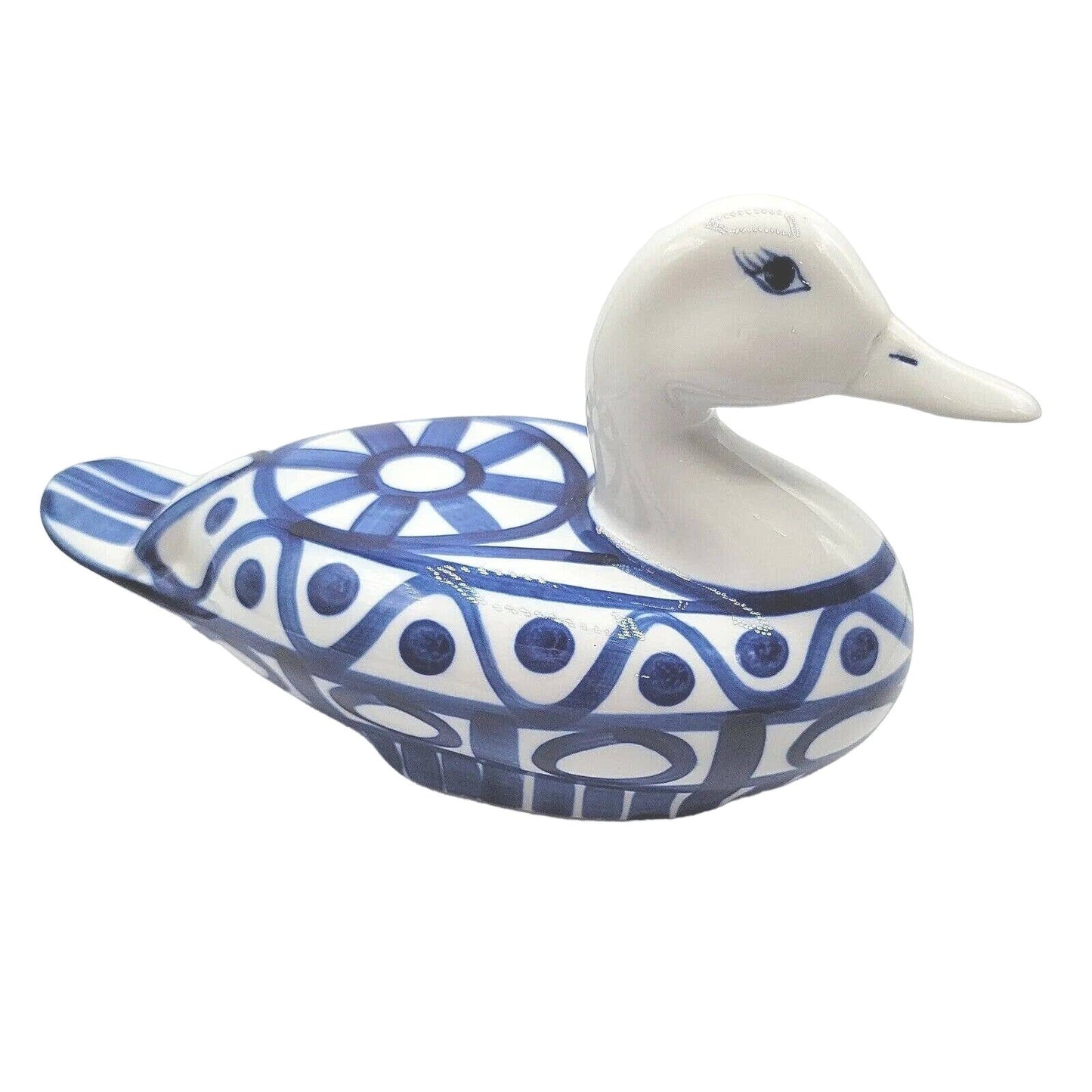 Vintage Dansk Duck Arabesque Blue & White Porcelain Duck Figurine