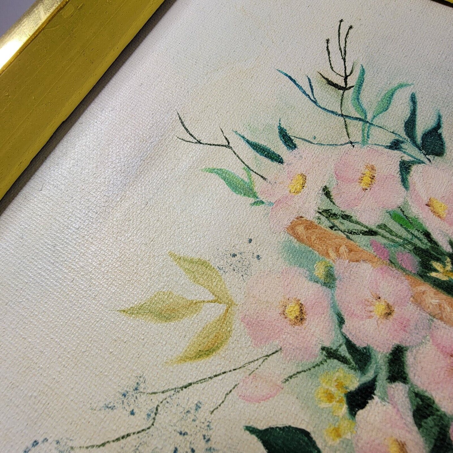 Vtg Signed R. Kelly Floral Oil Painting MCM Framed Canvas Art 11.5x9.5 AS IS