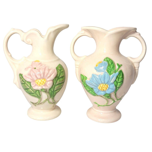 Vintage Hull Magnolia Vases 5.5" Pink and Blue Magnolias by Hull Art USA