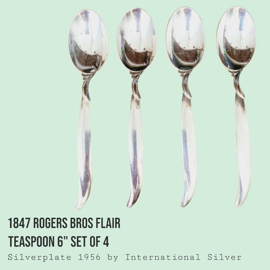 Vintage 1847 Rogers Bros FLAIR Silverplate Teaspoons 6" MCM SET of 4