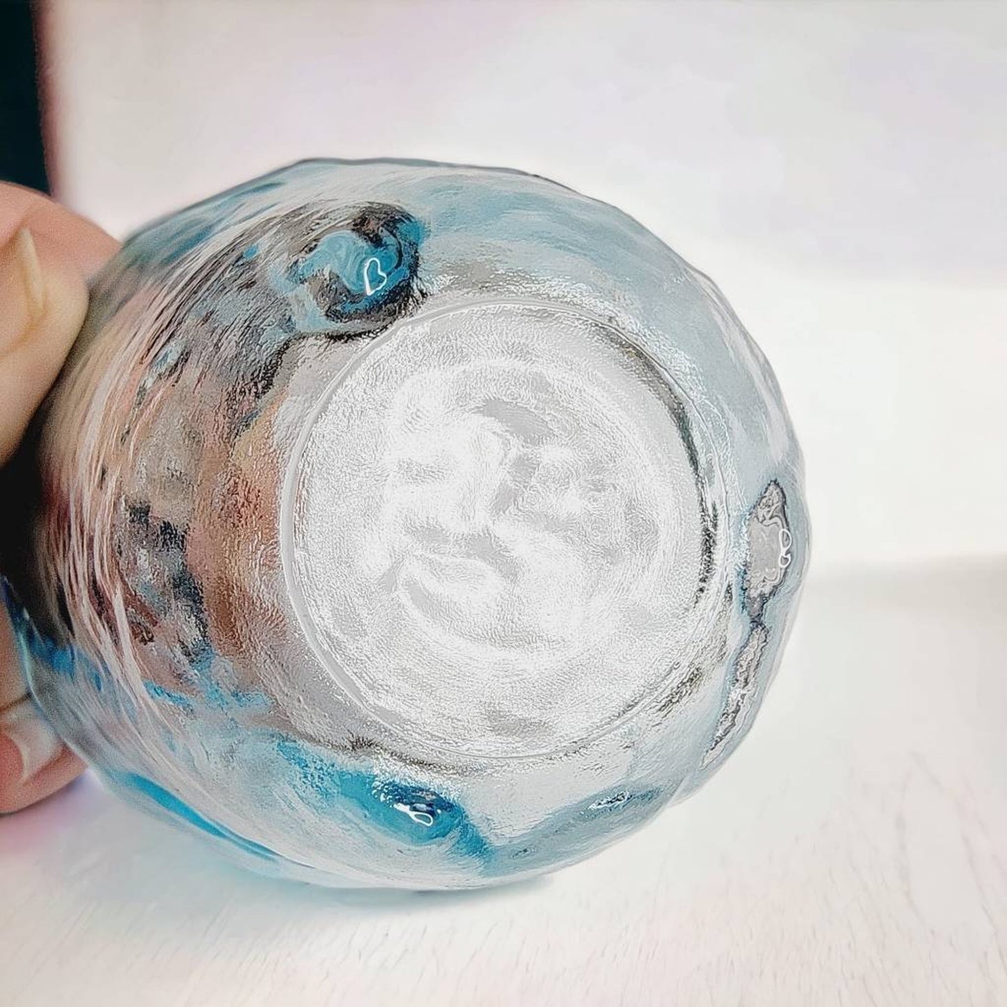 Blue Art Glass Bowl Candy Dish Scalloped Edge Ruffled Decorative Footed