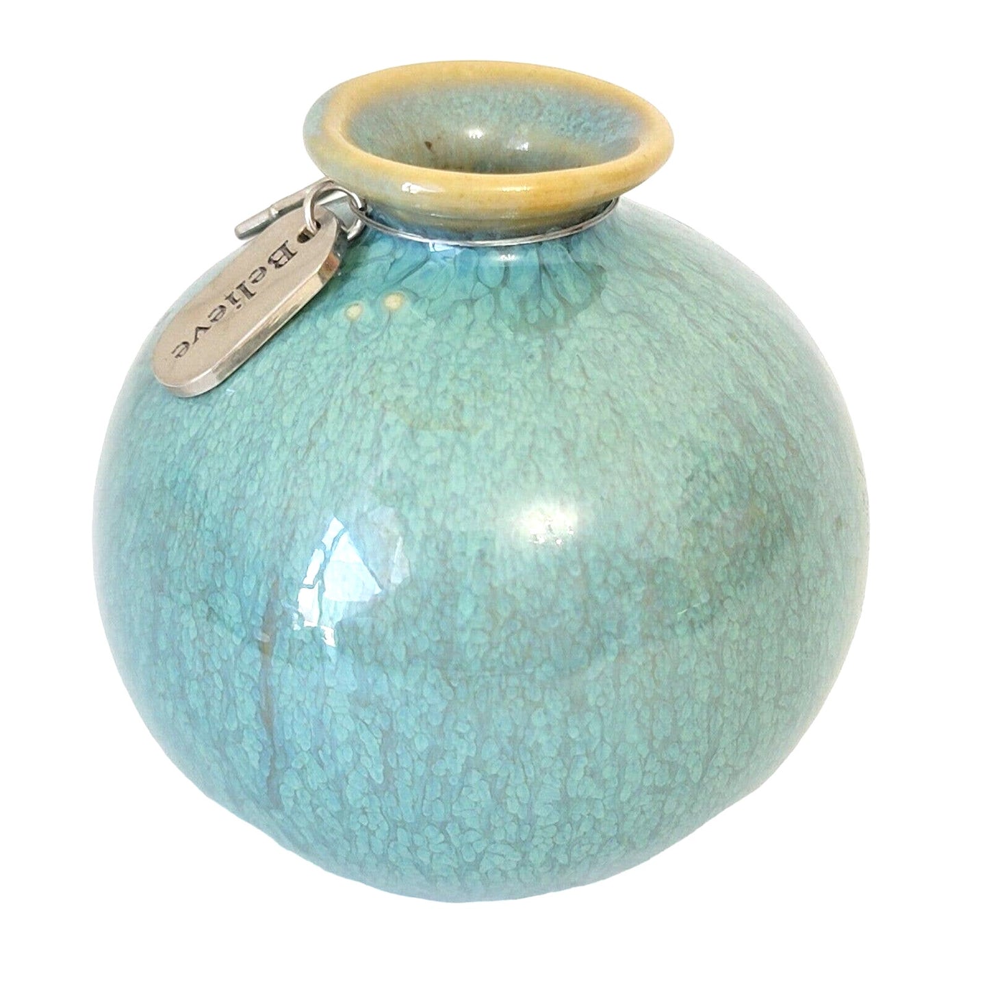 Blue Bud Vase Glossy Glaze Believe Charm 3" Tiny Vase, Gift for Girl, Coastal