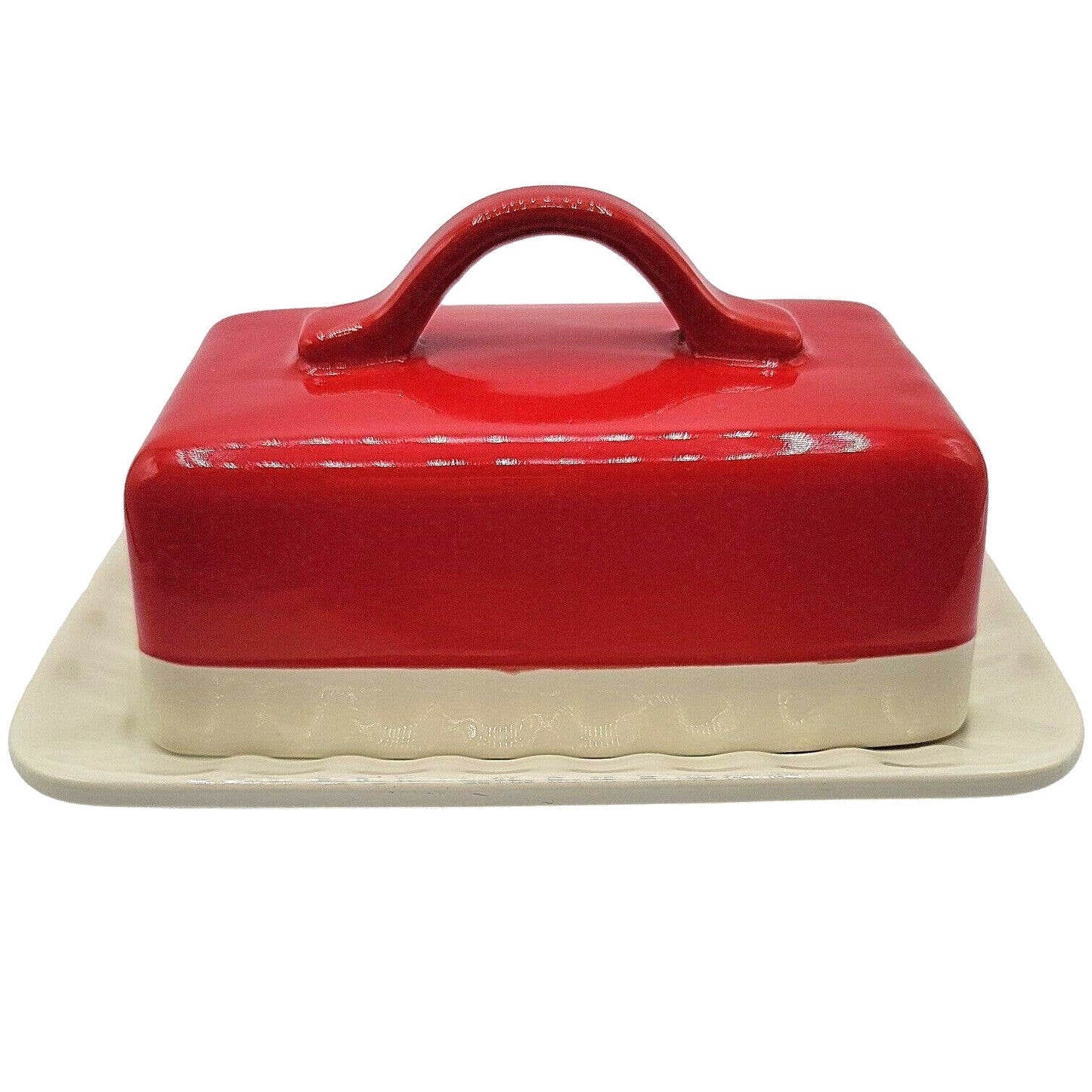 Vintage MARTHA STEWART Covered Butter Dish Vtg MACY'S Red & White Butter Dish