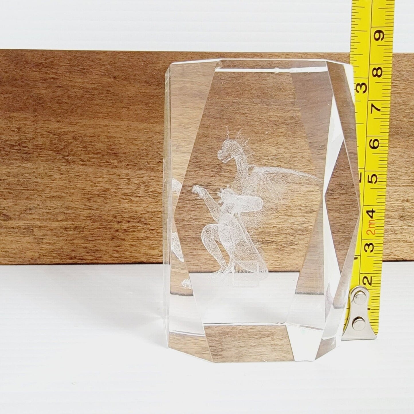 3D Laser Etched Dragon Glass Cube Paperweight See All Photos 3” Tall, AS IS