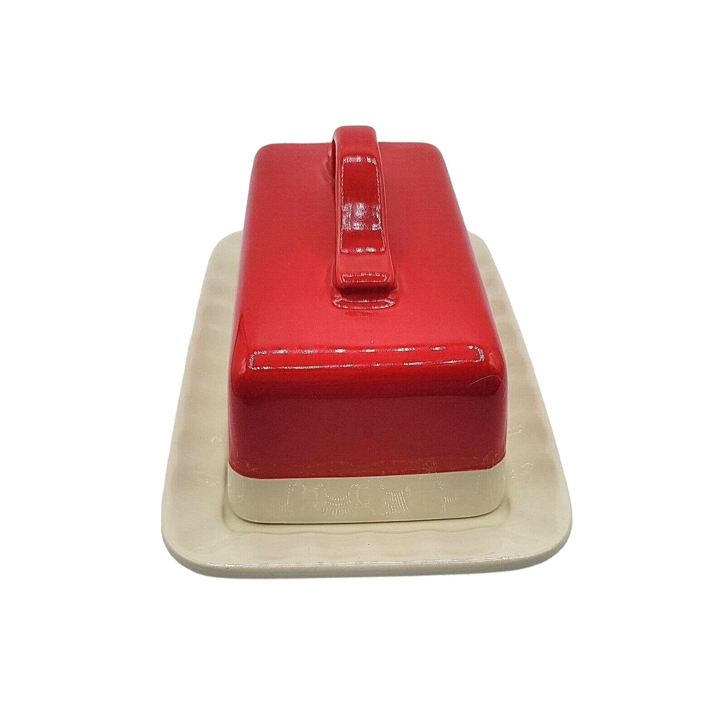 Vintage MARTHA STEWART Covered Butter Dish Vtg MACY'S Red & White Butter Dish