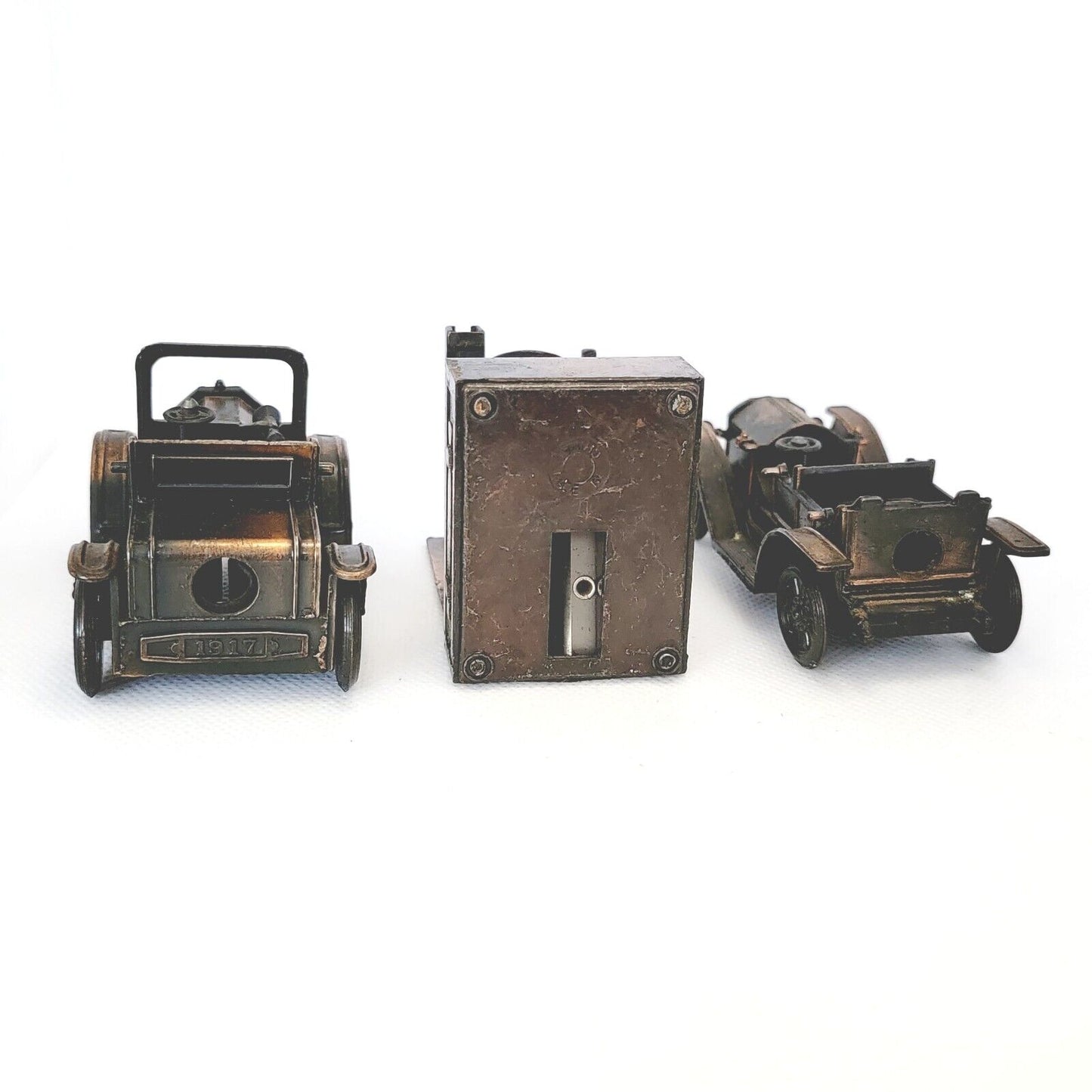 Antique Finished Die-Cast Miniature Pencil Sharpeners, Model T, Camera, Lot of 3