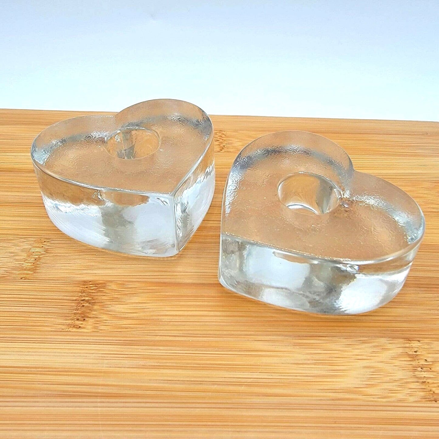 Thick Glass Heart-Shaped Candle Holders Set of 2 Glass Heart Candle Holders