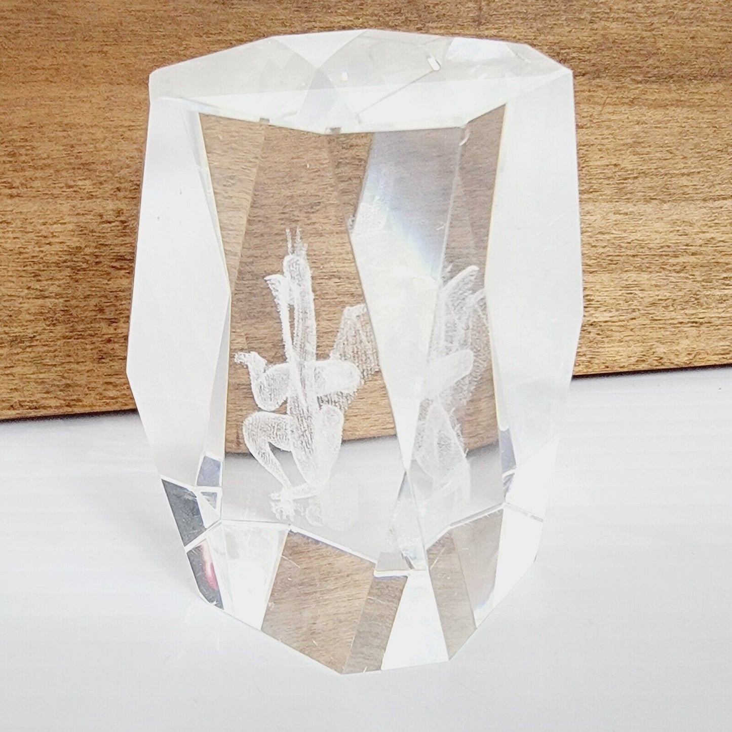 3D Laser Etched Dragon Glass Cube Paperweight See All Photos 3” Tall, AS IS