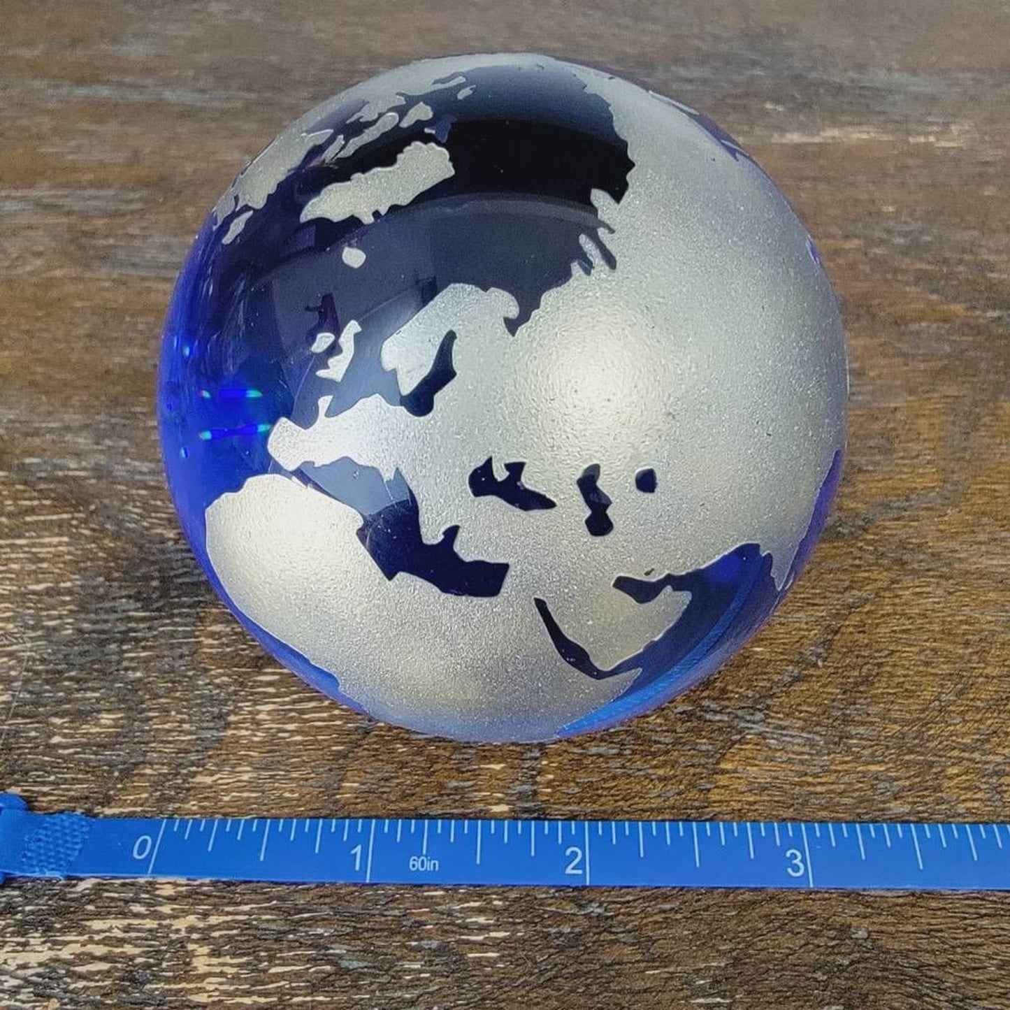 Paperweight Blue Earth World Globe Glass Ball Travel Aesthetic Cobalt 3"