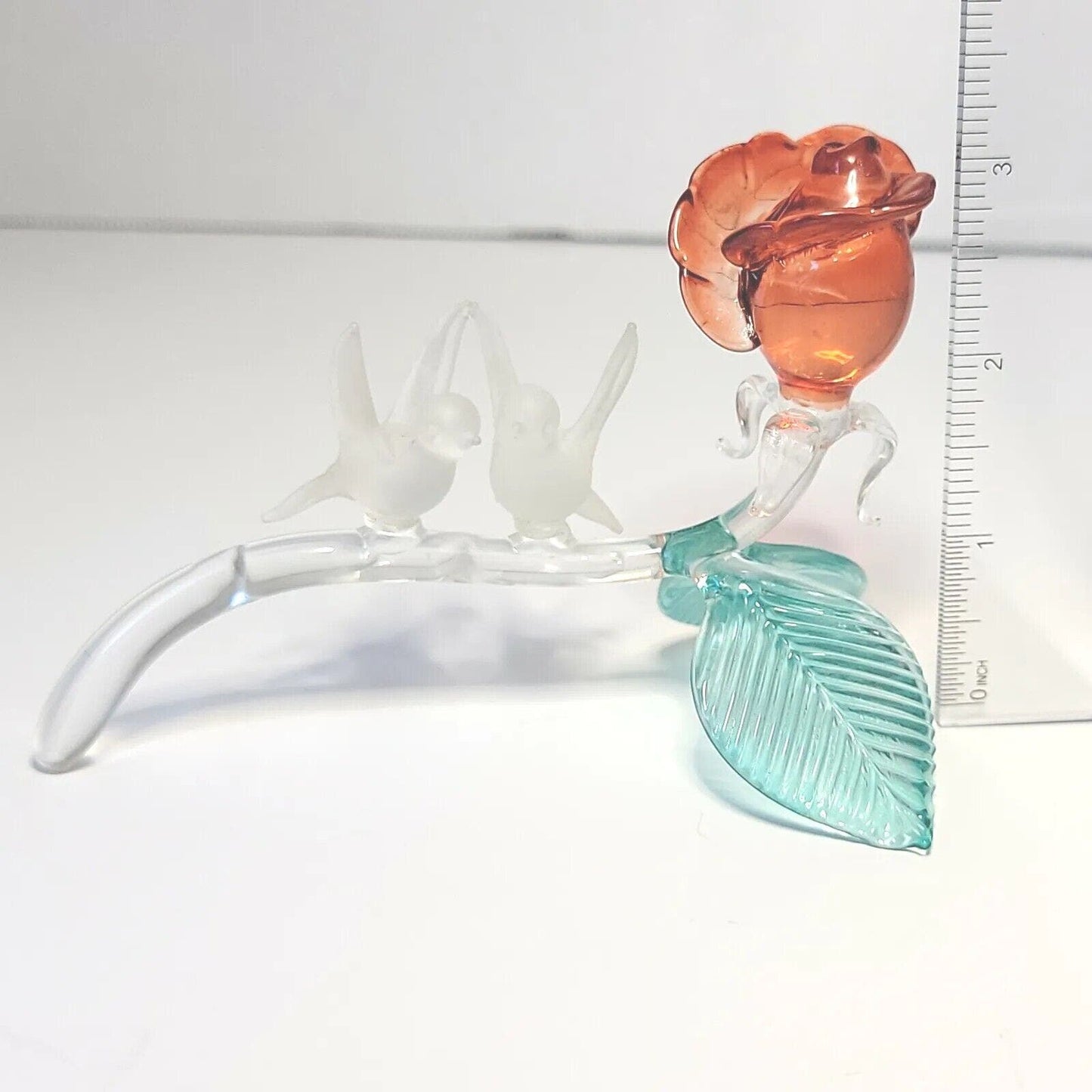 Glass Rose & Frosted Glass Birds, Doves Love Birds Glass Rose Valentine's Day