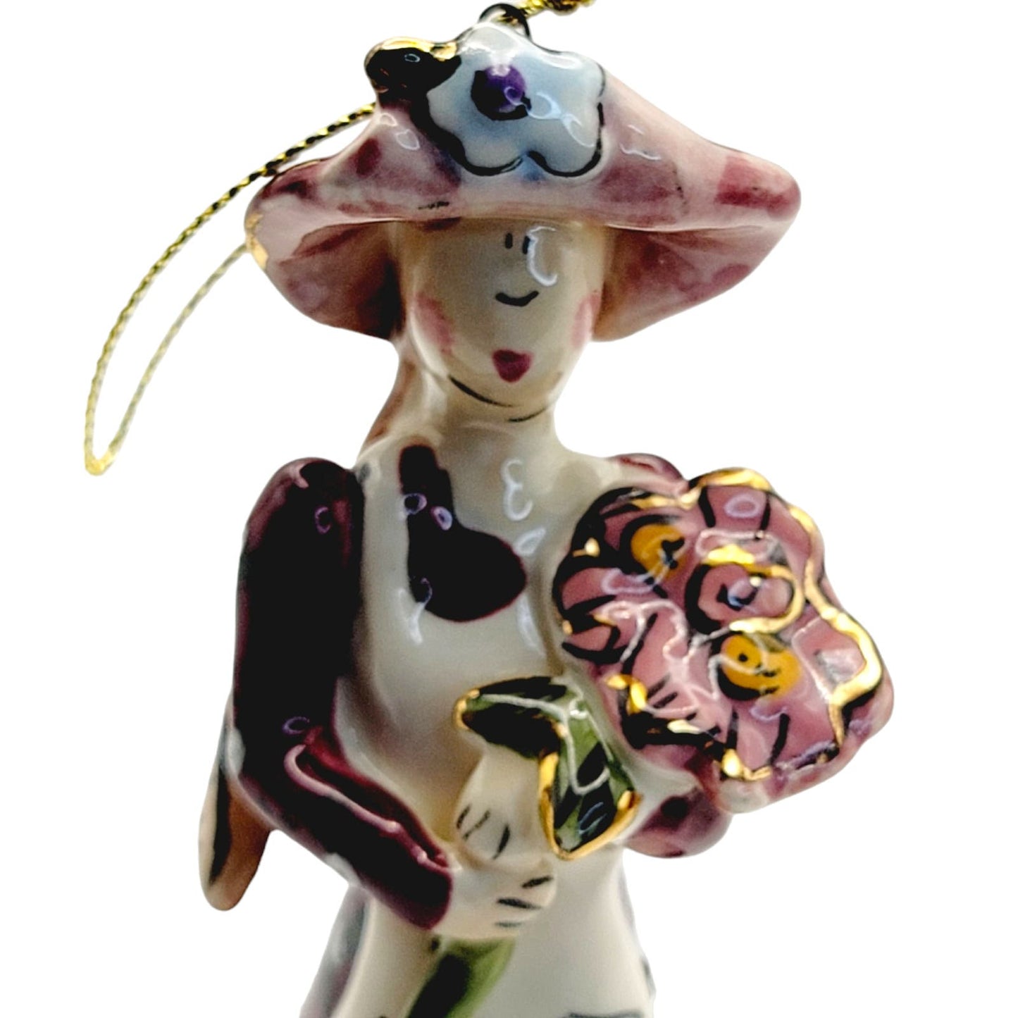 Blue Sky Clayworks 2002 Heather Goldminc Ornament Girl w Floppy Hat & Flowers