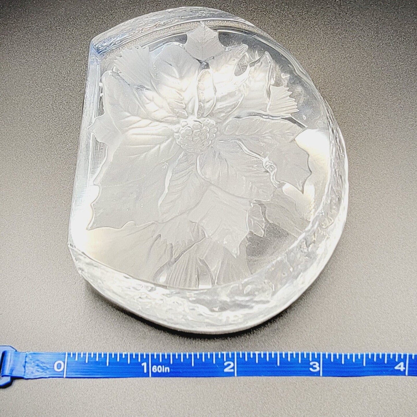 Vintage Christmas Holly Clear Glass Paperweight Frosted