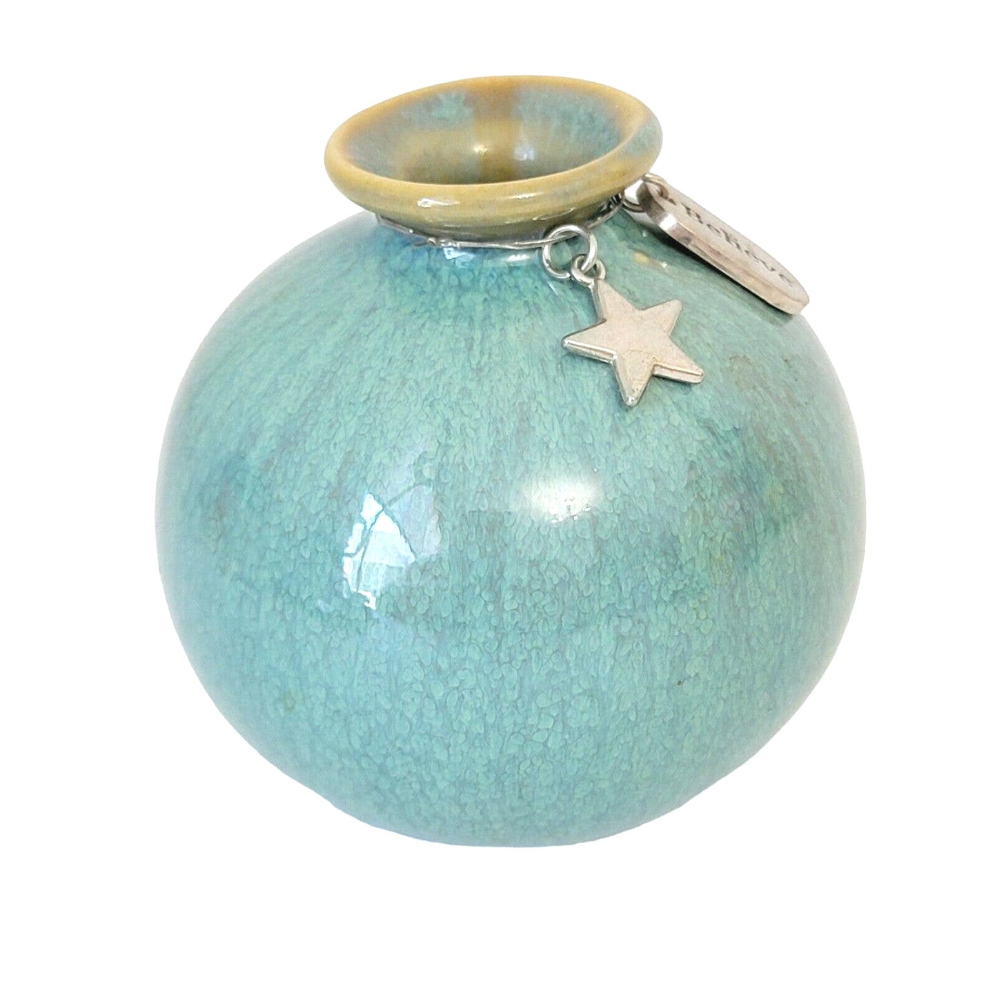 Blue Bud Vase Glossy Glaze Believe Charm 3" Tiny Vase, Gift for Girl, Coastal