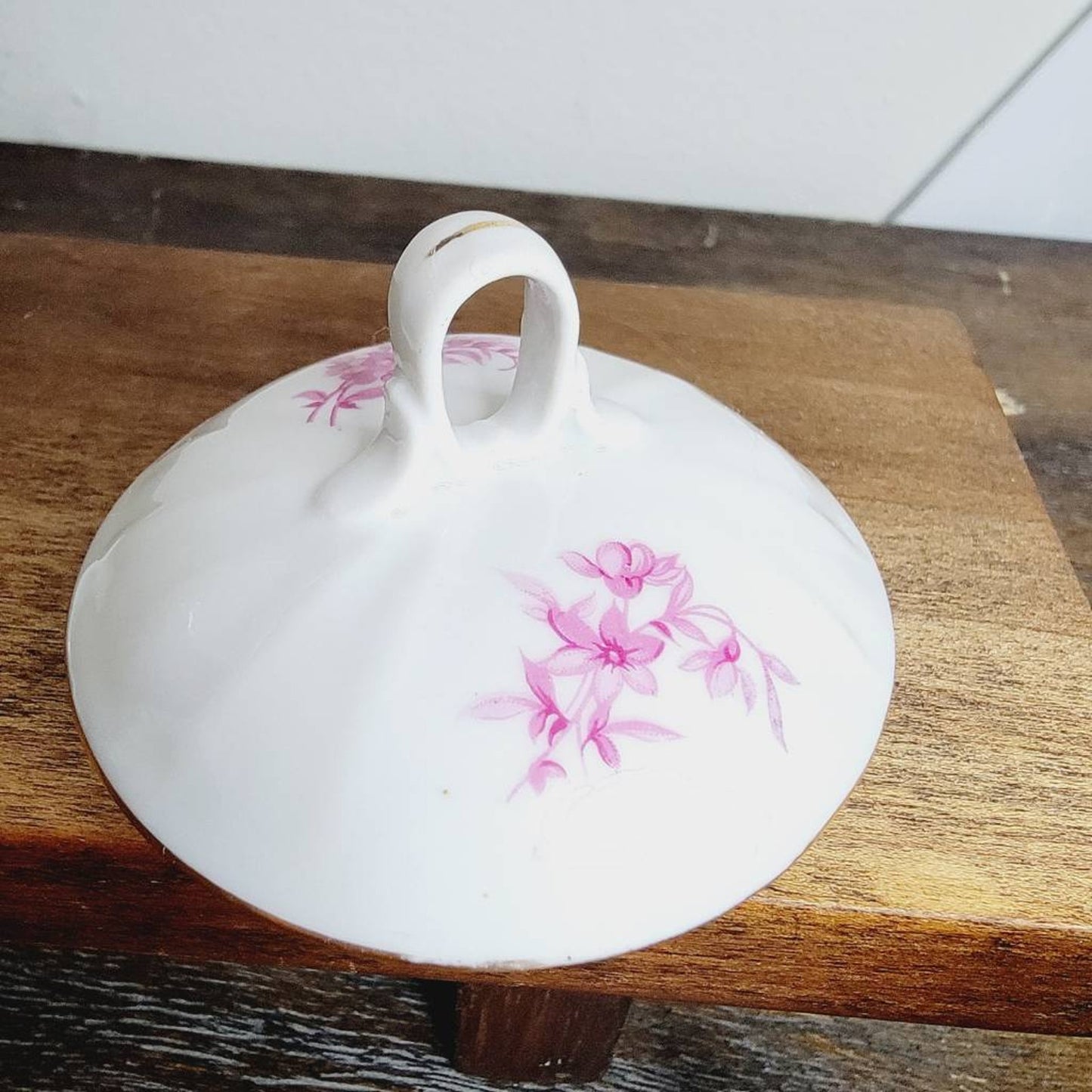 Antique Fine Bohemian China Creamer & Sugar Bowl Set White Pink Floral