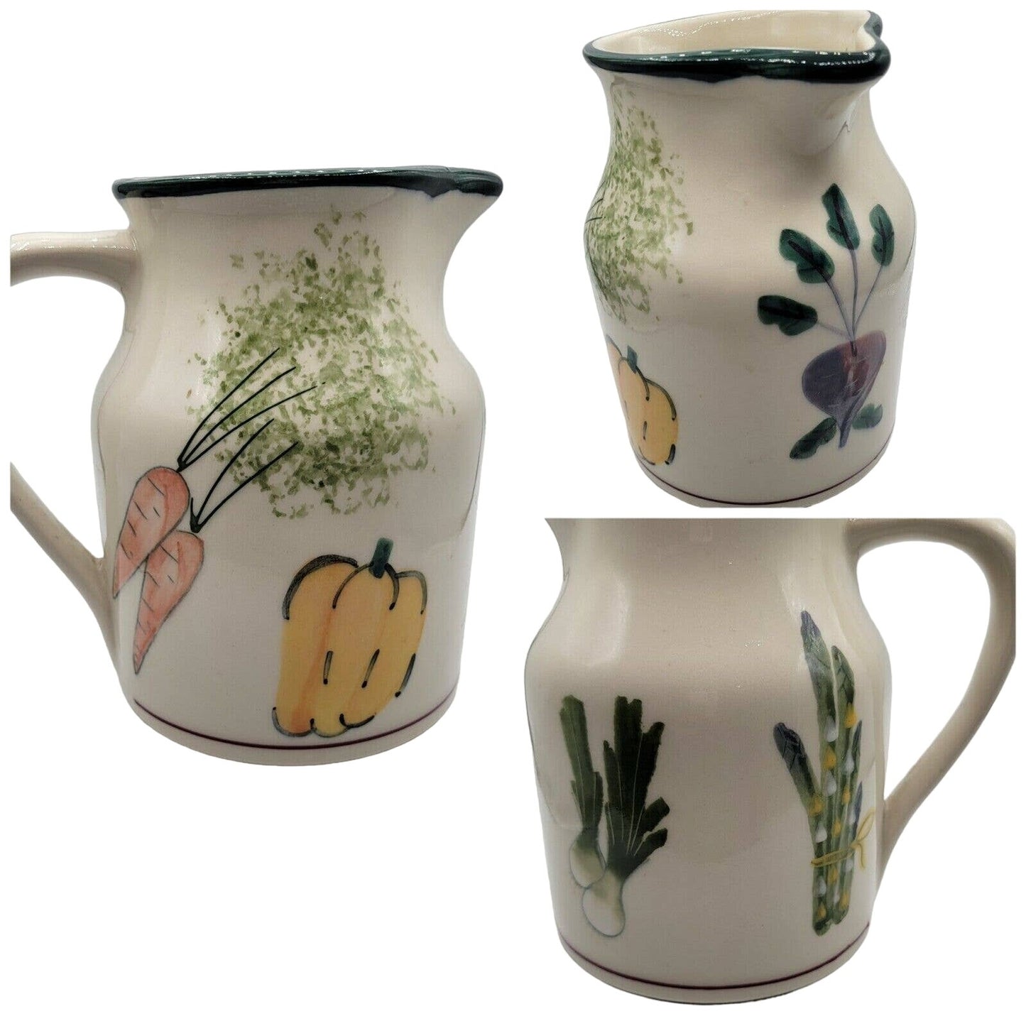 Vtg Hartstone Pottery Farmer's Market Vegetable Pitcher Hand Painted Stoneware