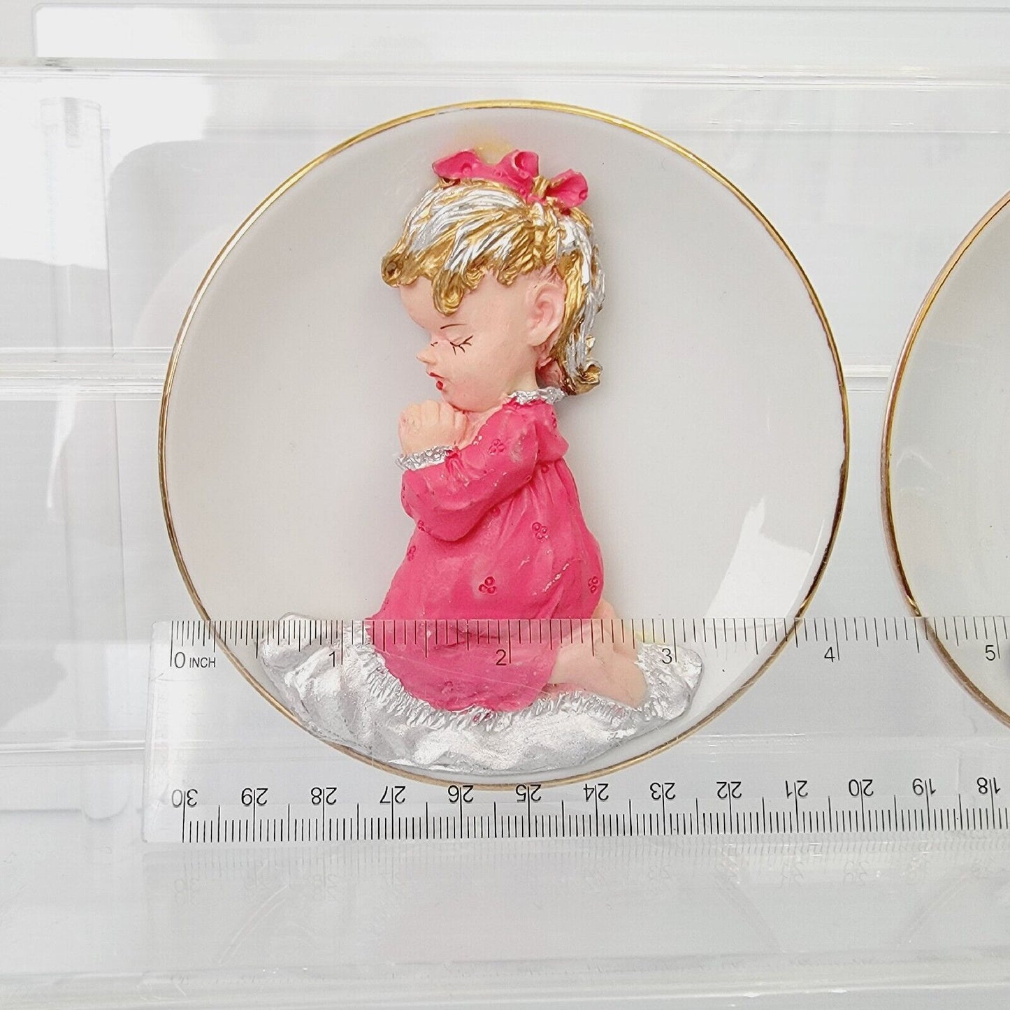 Vintage Miniature Plates Praying Baby Boy and Girl Porcelain Plates, 3D