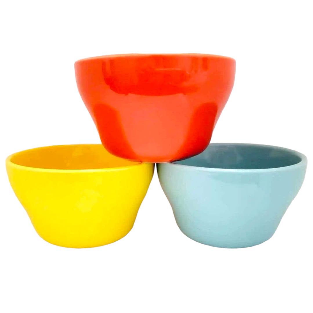 Sweese 8oz Dessert Bowls Porcelain Bouillon Cups Set Ramekins Orange Yellow Blue