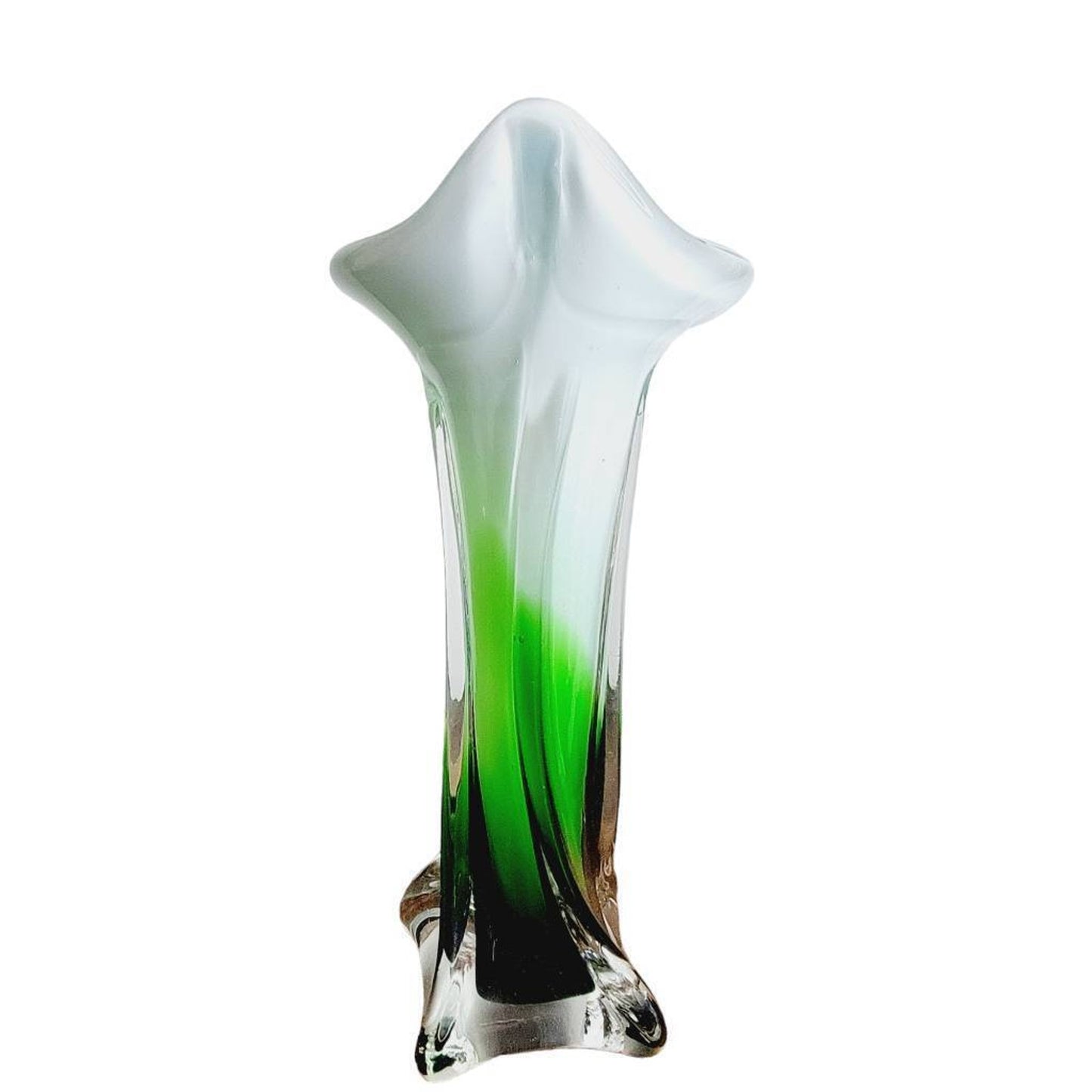 Art Nouveau Jack in the Pulpit Vase Green Glass 8" Calla Lily Vase Small Flaw- Angelee