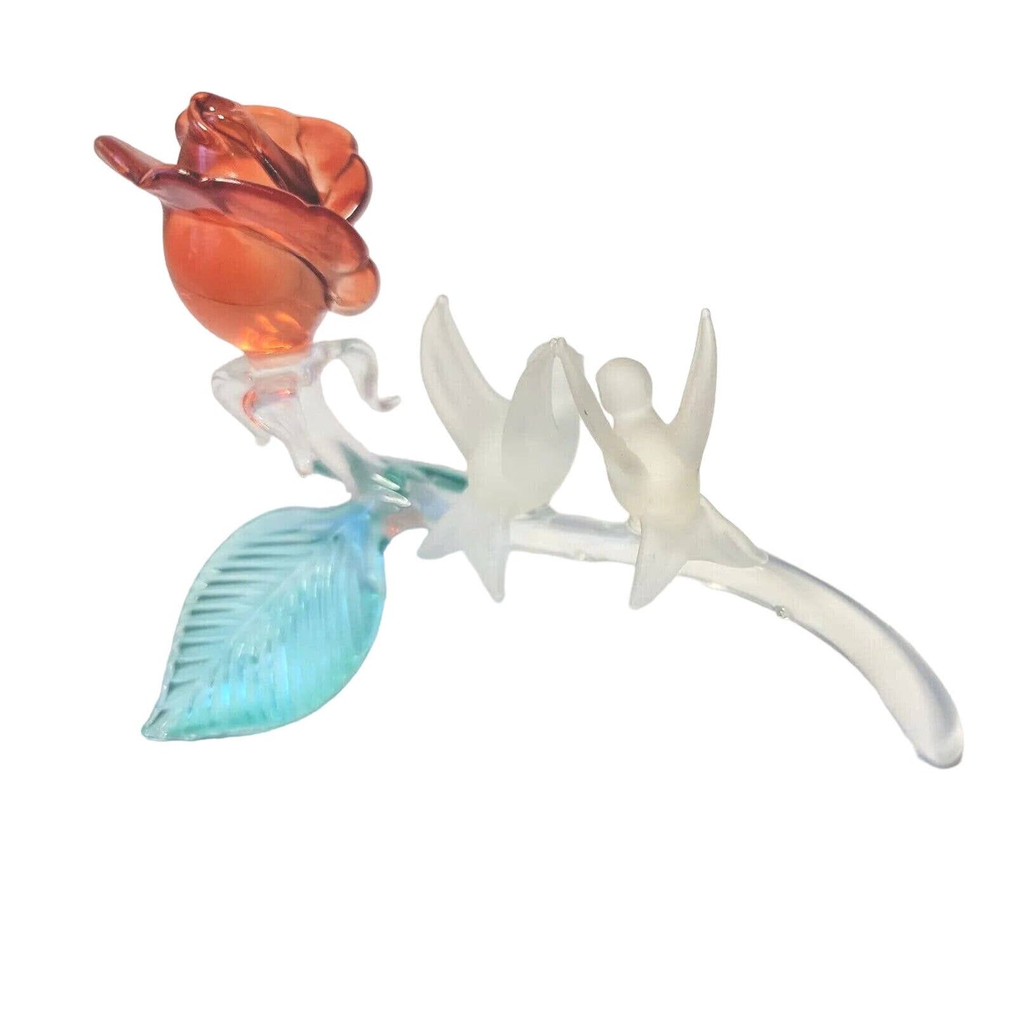 Glass Rose & Frosted Glass Birds, Doves Love Birds Glass Rose Valentine's Day