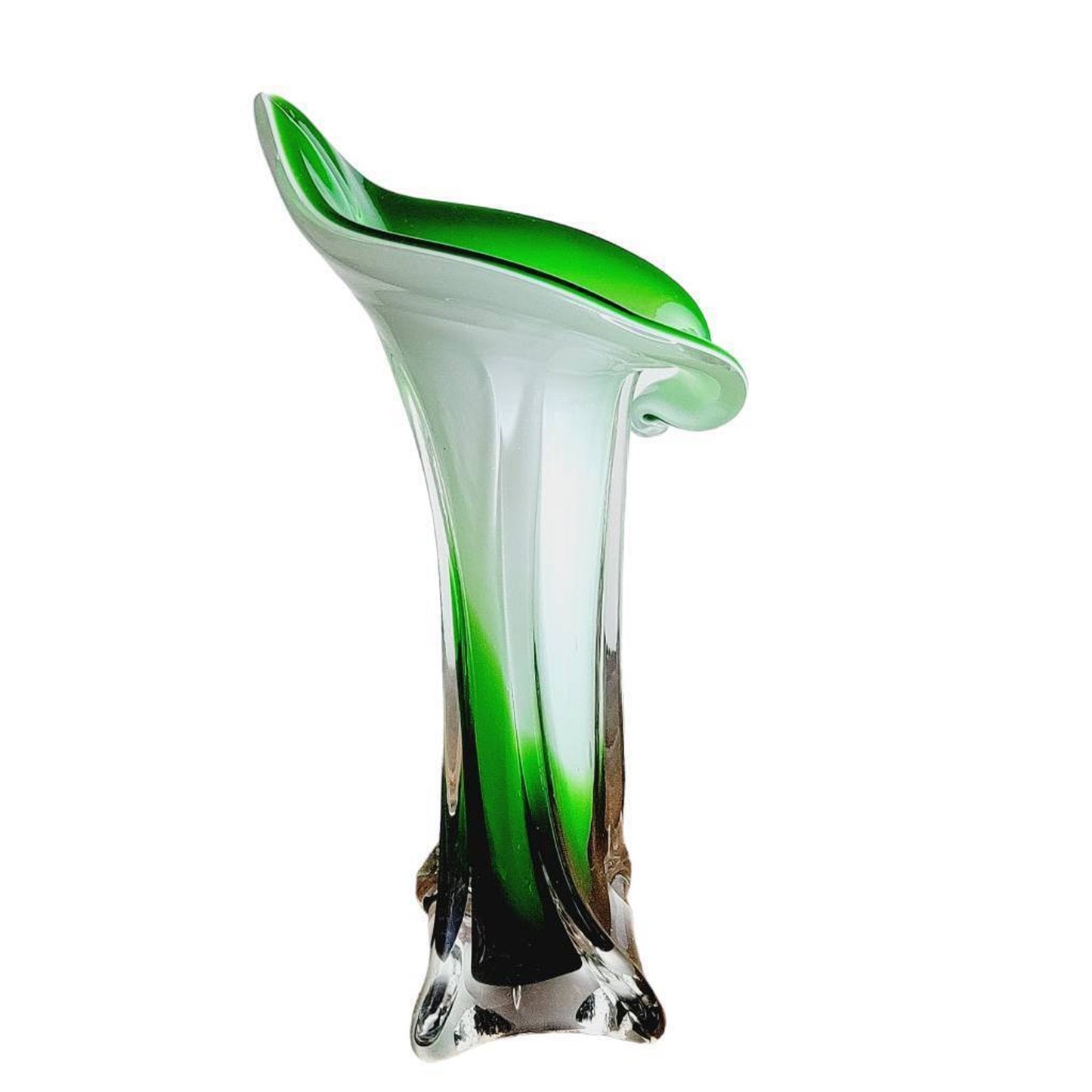 Art Nouveau Jack in the Pulpit Vase Green Glass 8" Calla Lily Vase Small Flaw- Angelee