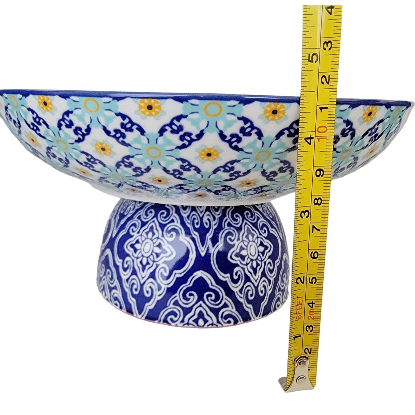 Ceramic Pedestal Fruit Bowl Console Bowl Made from 2 Decorative Bowls, Glued