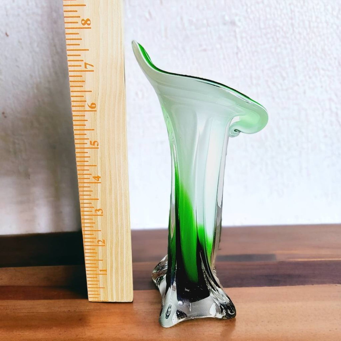 Art Nouveau Jack in the Pulpit Vase Green Glass 8" Calla Lily Vase Small Flaw- Angelee