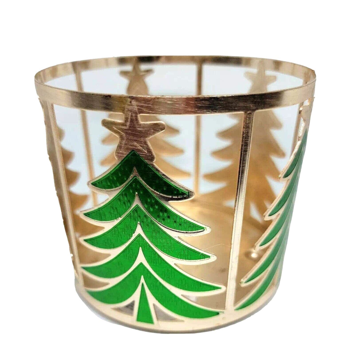 Bath & Body Works 3-wick Gold Green Christmas Trees Candle Holder Sleeve 14.5 oz