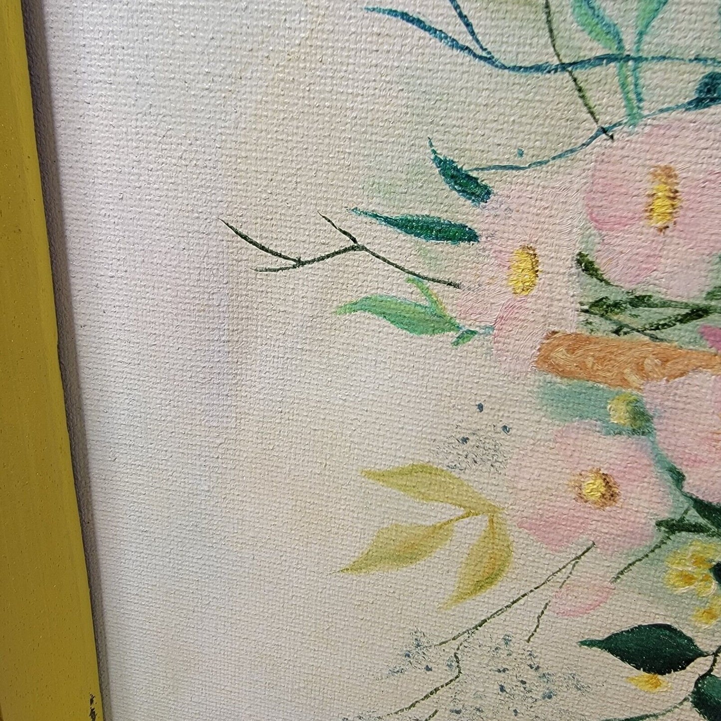Vtg Signed R. Kelly Floral Oil Painting MCM Framed Canvas Art 11.5x9.5 AS IS