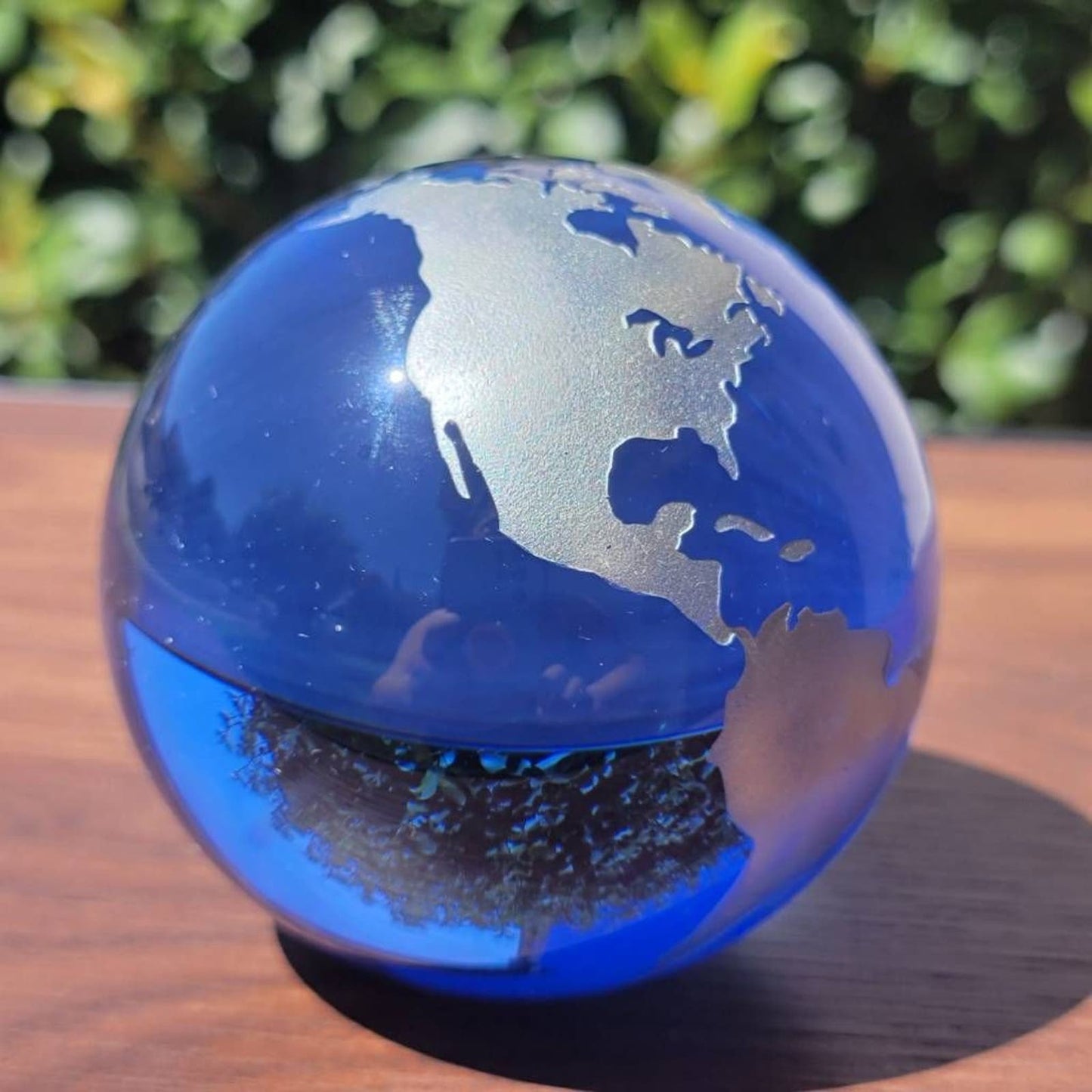 Paperweight Blue Earth World Globe Glass Ball Travel Aesthetic Cobalt 3"