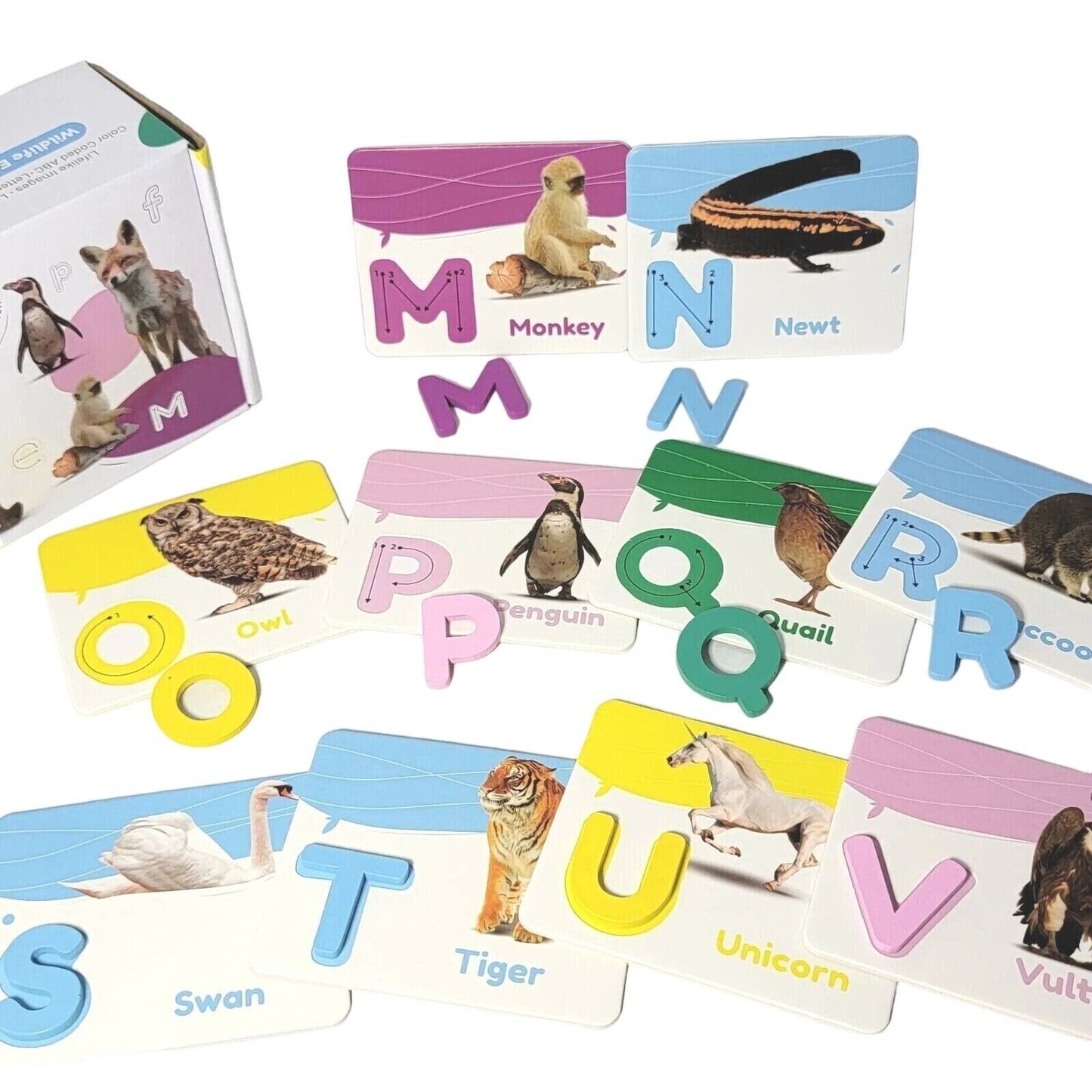 Capital & Lowercase Wooden Letters Alphabet & Animal Flash Cards Set ABC abc NIB