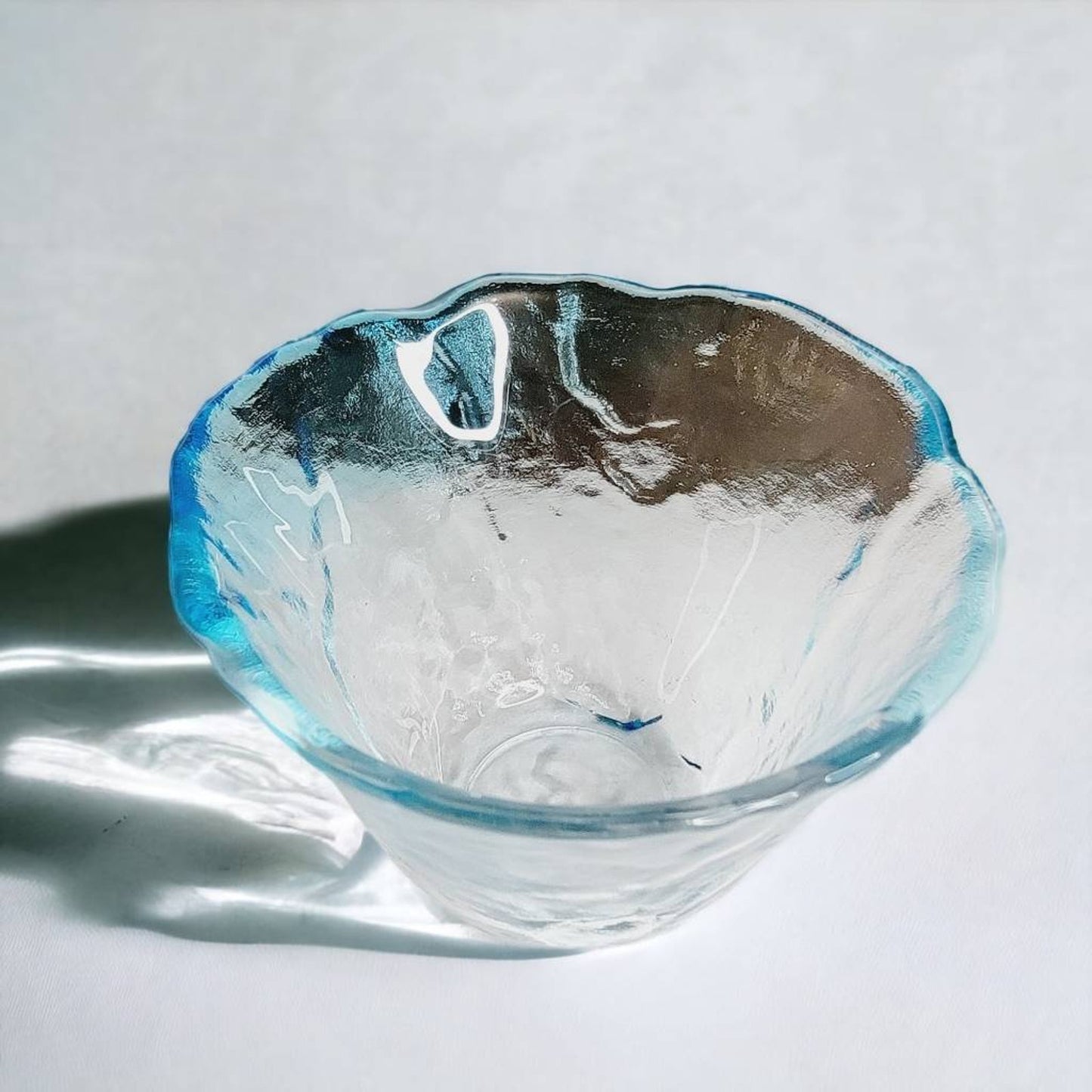 Blue Art Glass Bowl Candy Dish Scalloped Edge Kitchen Decor 2 1/2" Tall