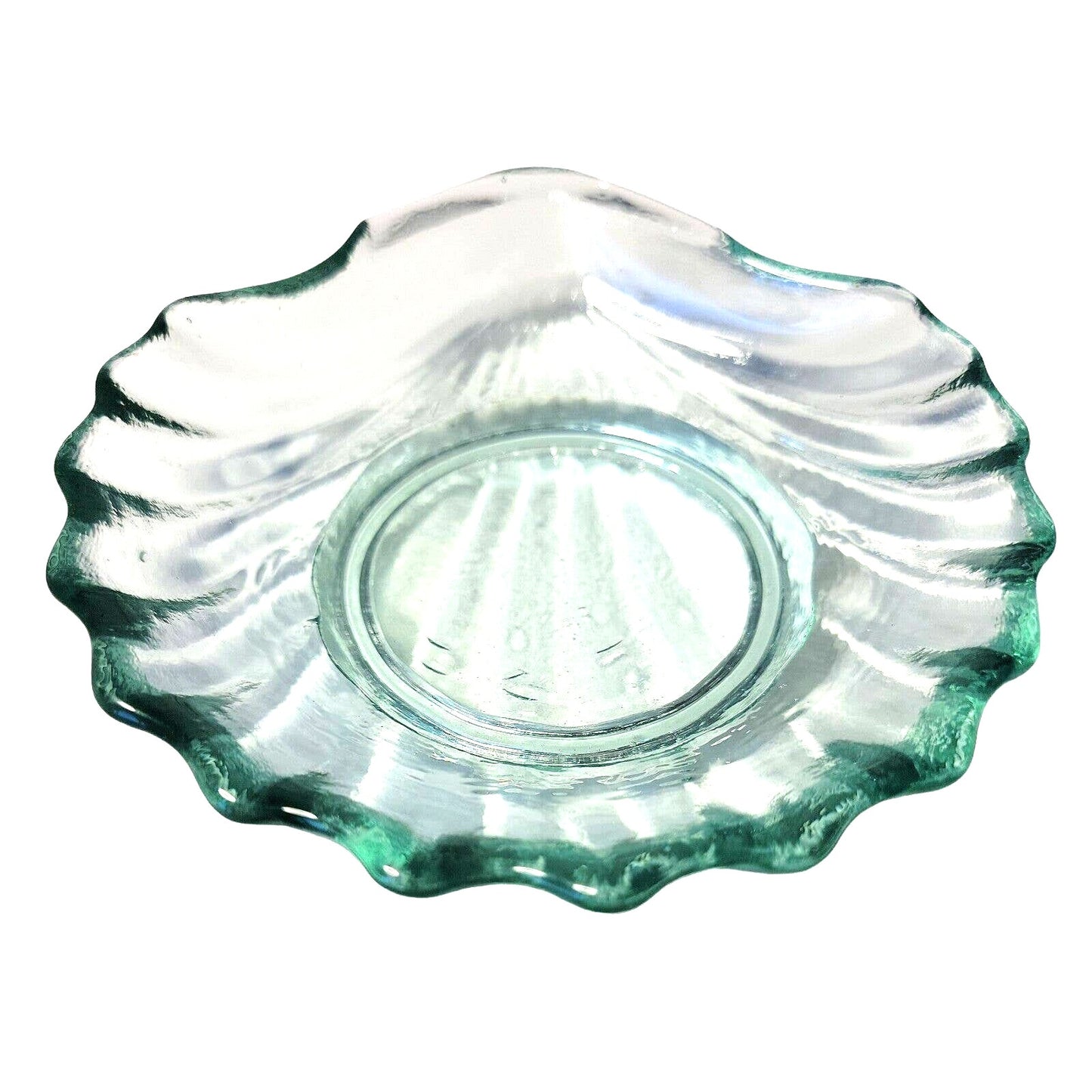 RECYCLED Glass SHELL trinket dish, Glass CLAMSHELL bowl 6" Coastal Decor